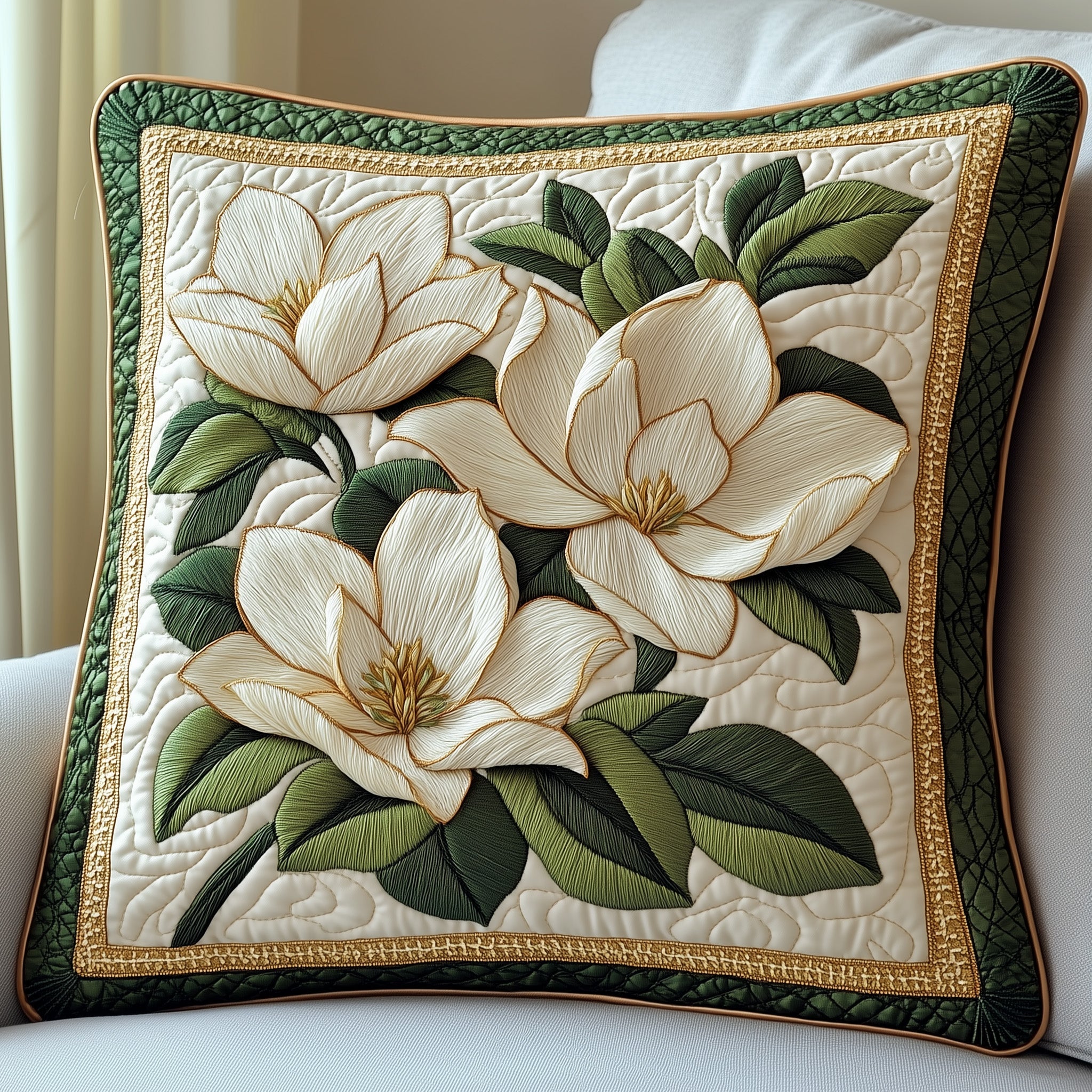 Elegant Magnolia Quilted Pillow Case Throw Pillow Cover ItemGrandma Gifts For Xmas
