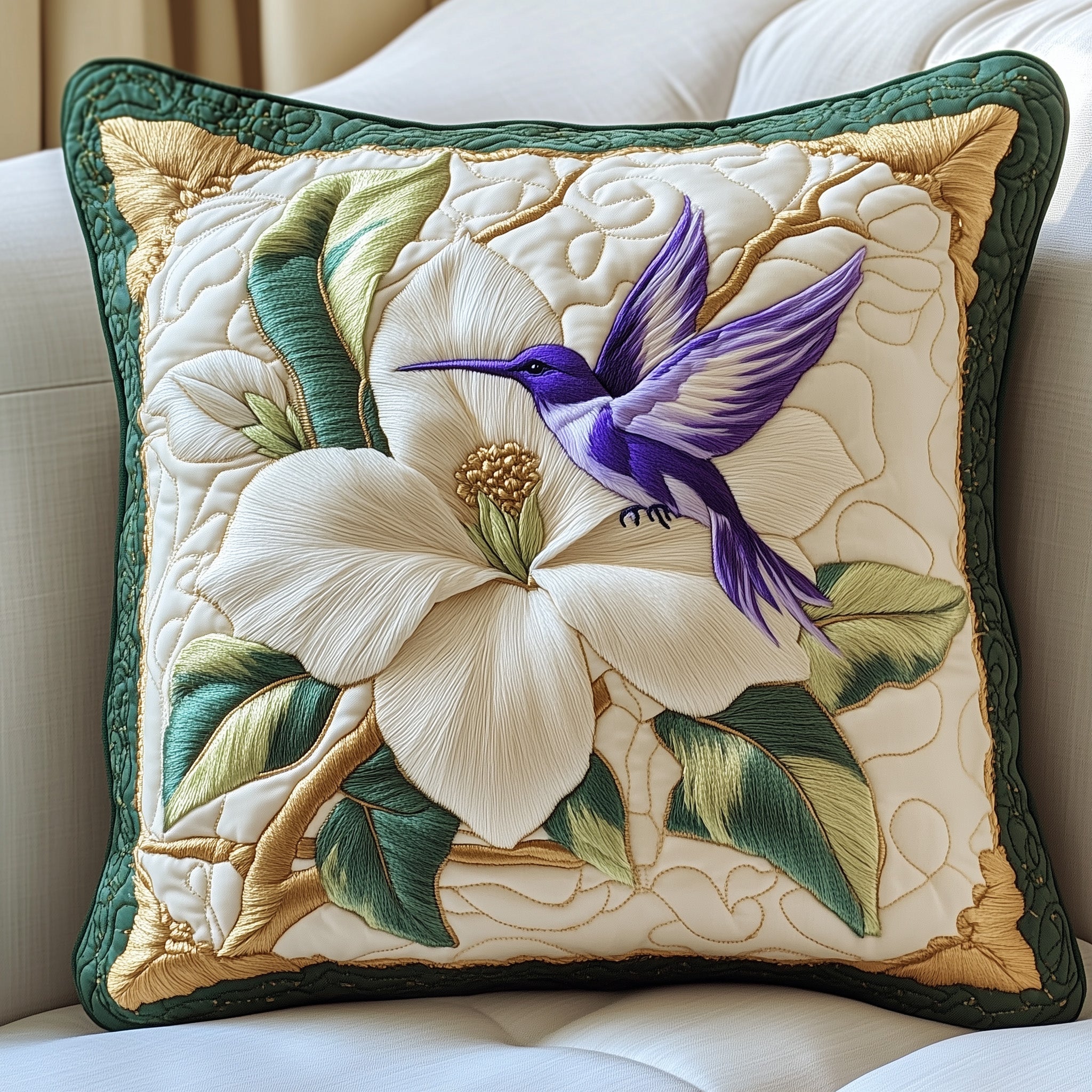 Elegant Magnolia Quilted Pillow Case Throw Pillow Cover ItemThe Hummingbird Gift Christmas