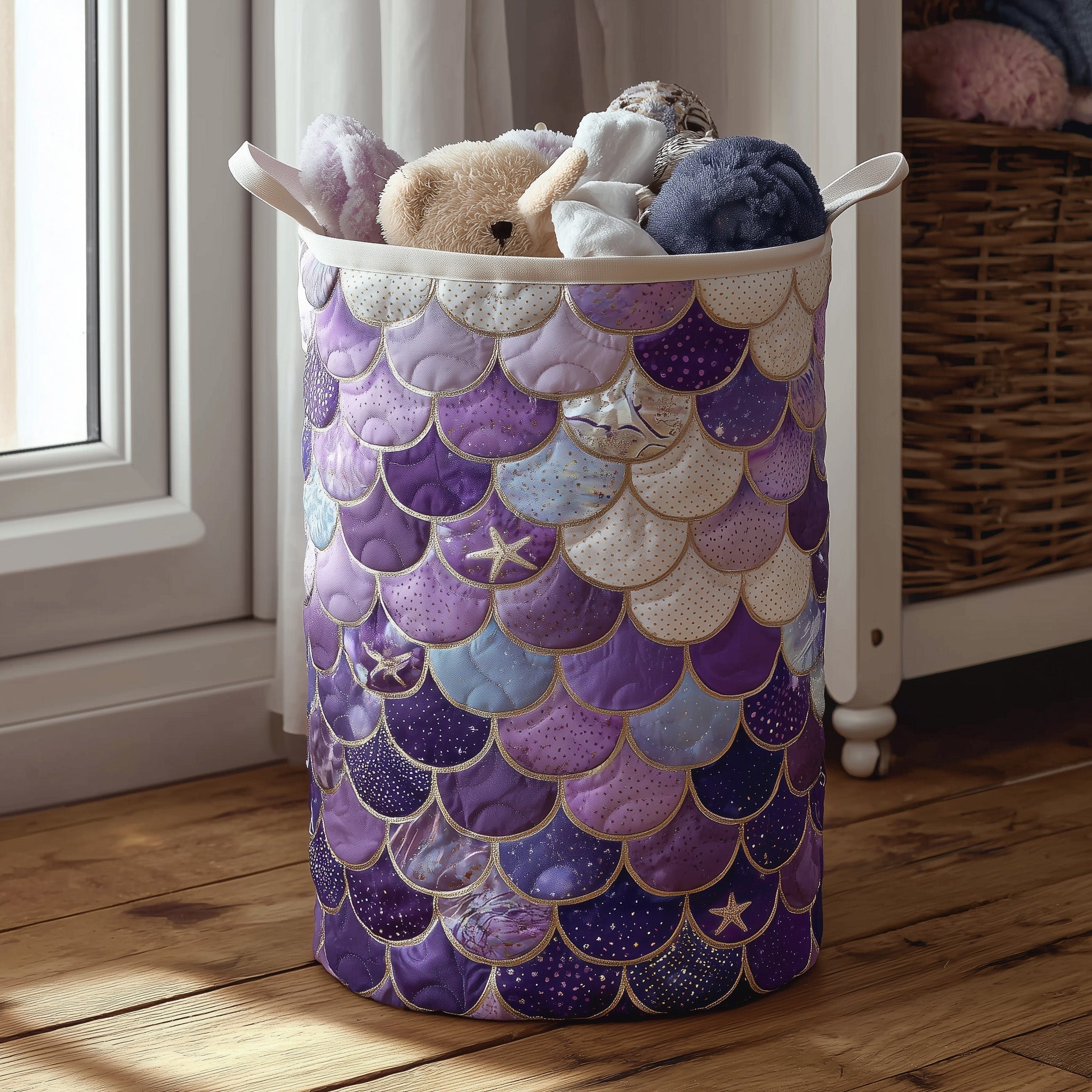 Elegant Mermaid Purple Quilted Laundry Basket Cute Clothes Hamper Mermaid Inspired Gifts