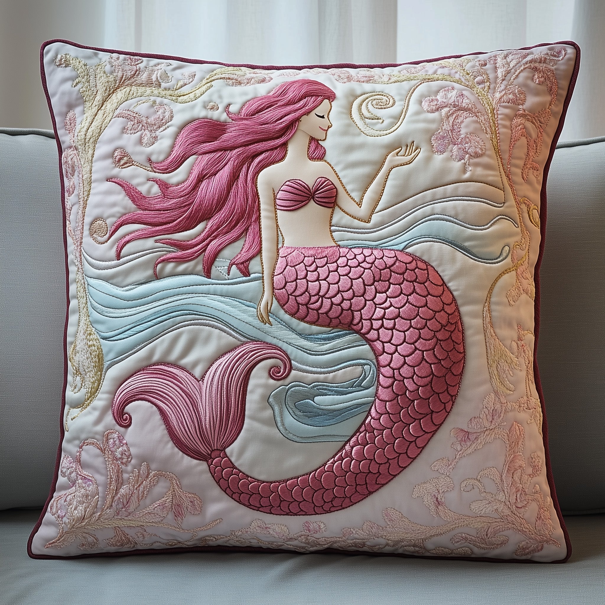 Elegant Mermaid Quilted Pillow Case Throw Pillow Cover ItemGift For Mermaid Lover Christmas