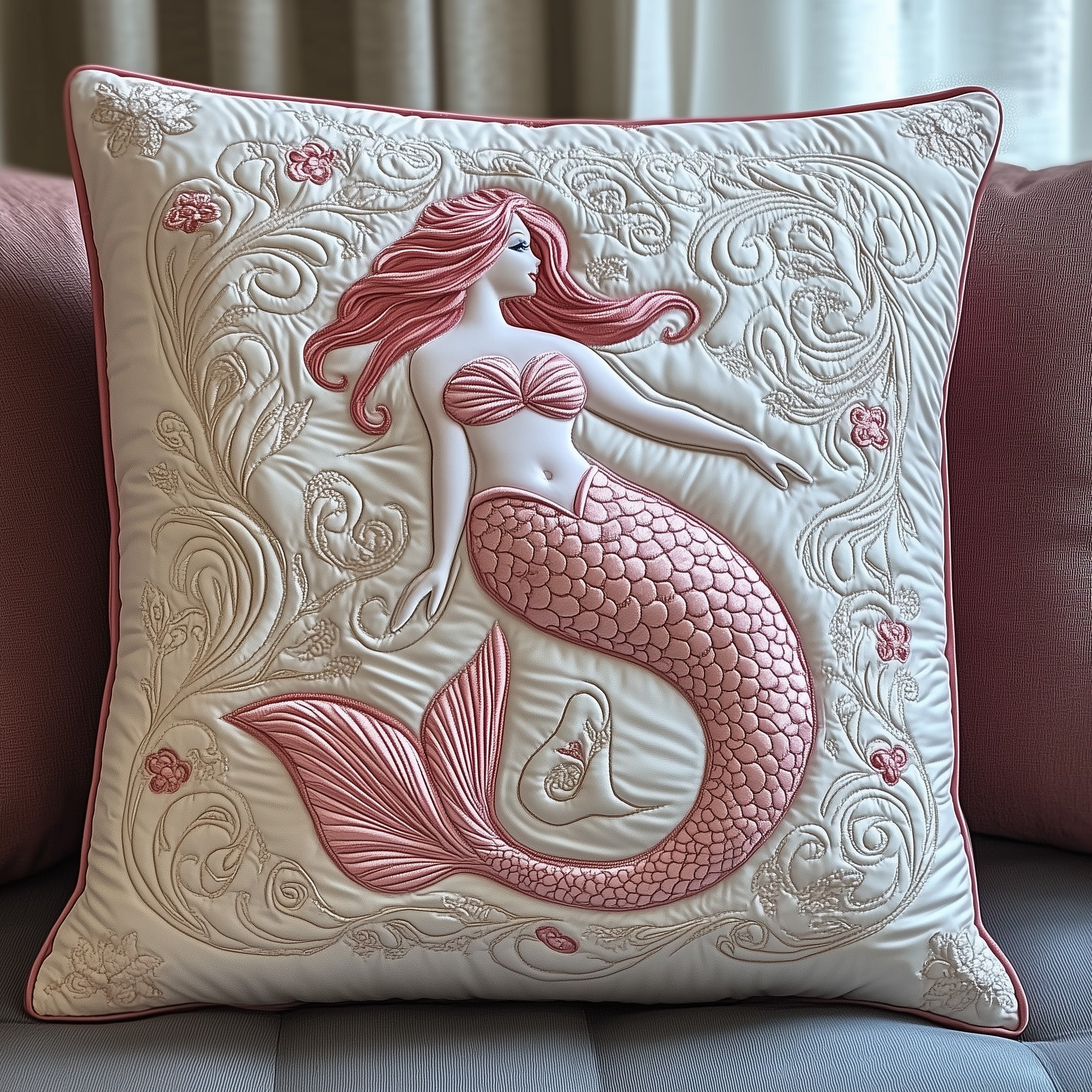 Elegant Mermaid Quilted Pillow Case Throw Pillow Cover ItemMermaid Gifts Adults