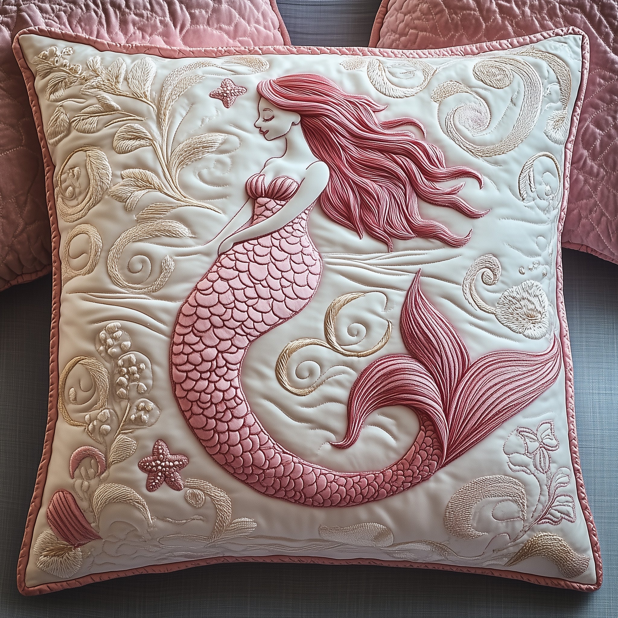 Elegant Mermaid Quilted Pillow Case Throw Pillow Cover ItemMermaid Theme Gifts