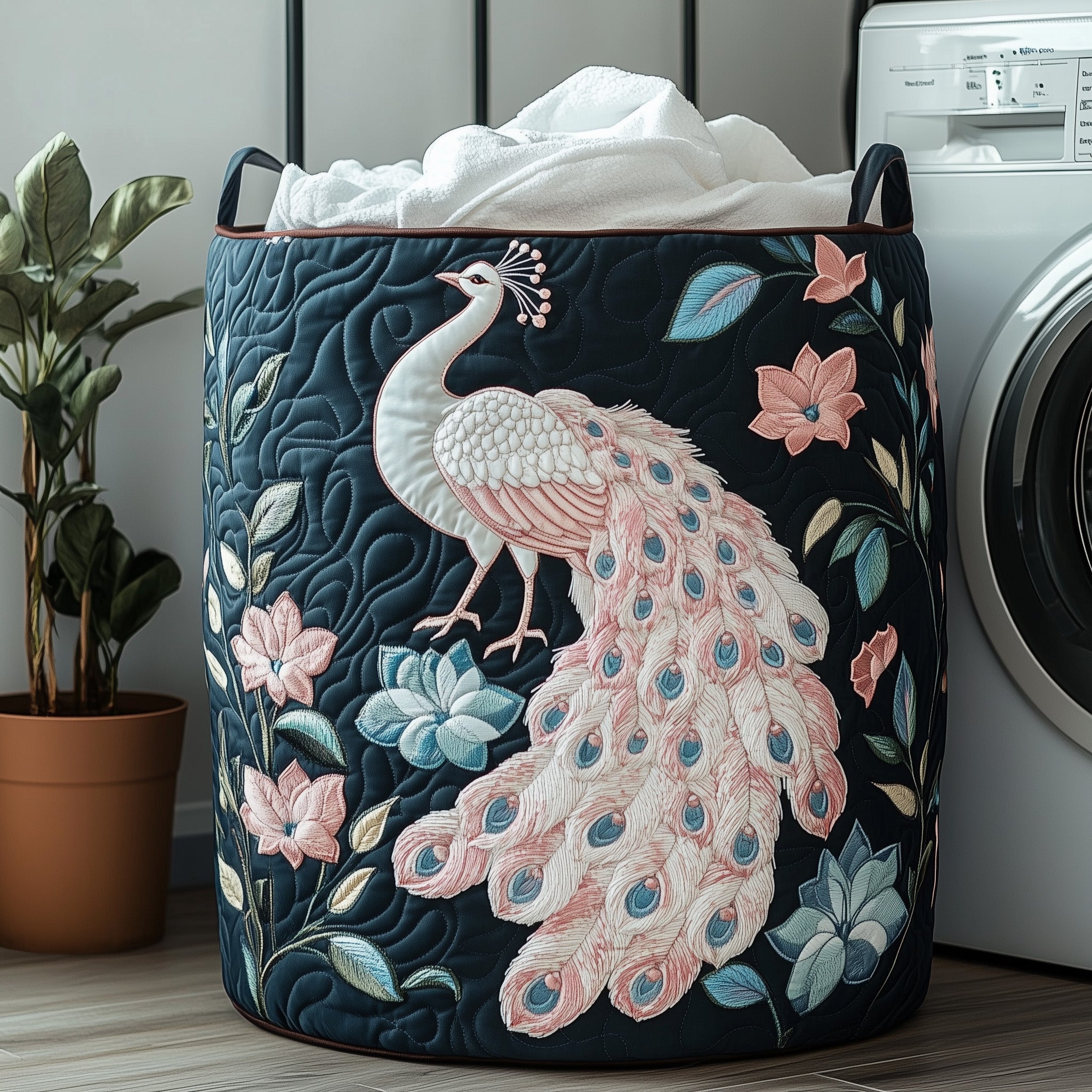Elegant Peacock Quilted Laundry Basket Floral Laundry Hamper Peacock Theme Gifts Items