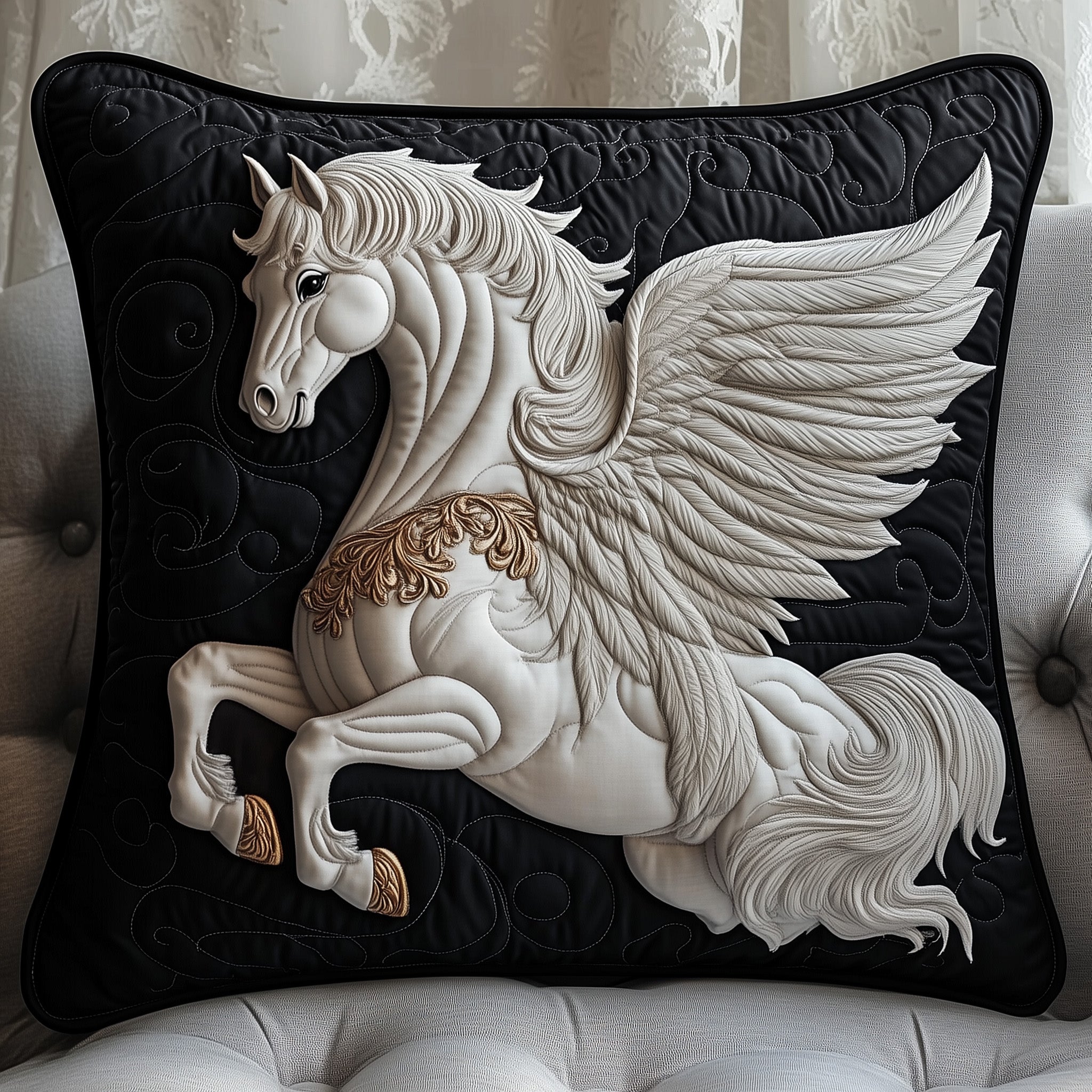 Elegant White Horse Quilted Pillow Case Pillow Protector CoverChristmas Gifts For Horse Lovers