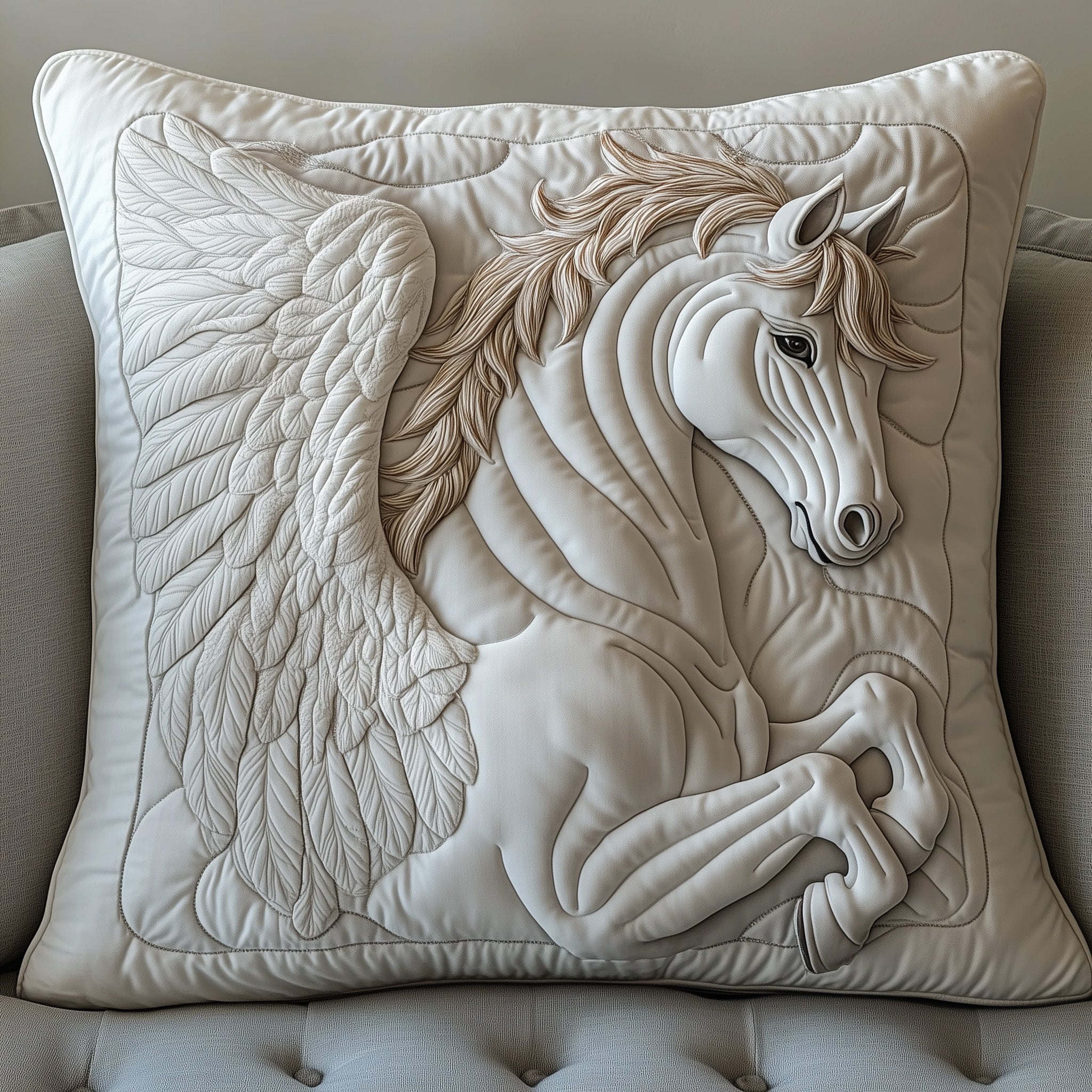 Elegant White Horse Quilted Pillow Case Pillow Protector CoverChristmas Gifts For Horse Owners