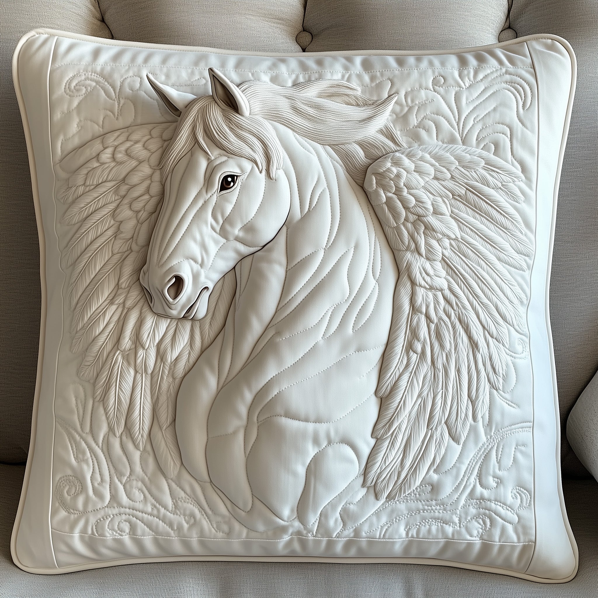 Elegant White Horse Quilted Pillow Case Pillow Protector CoverHorsey Christmas Gifts Unique