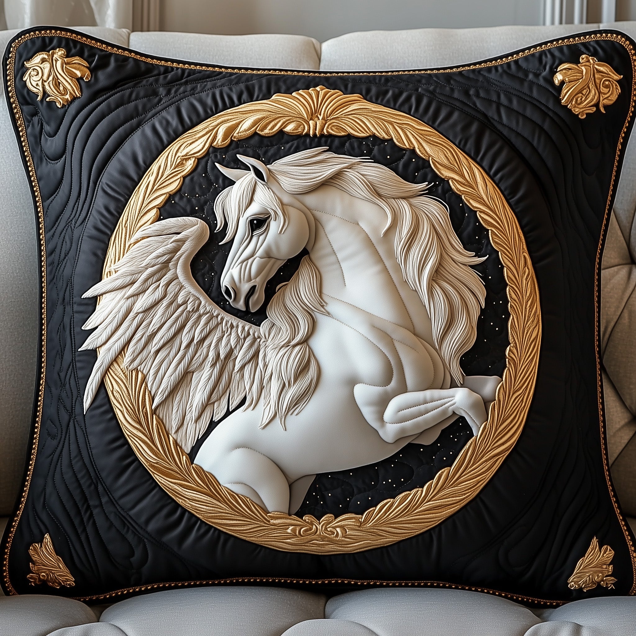 Elegant White Horse Quilted Pillow Case Throw Pillow Cover ItemGrandma Presents For Christmas