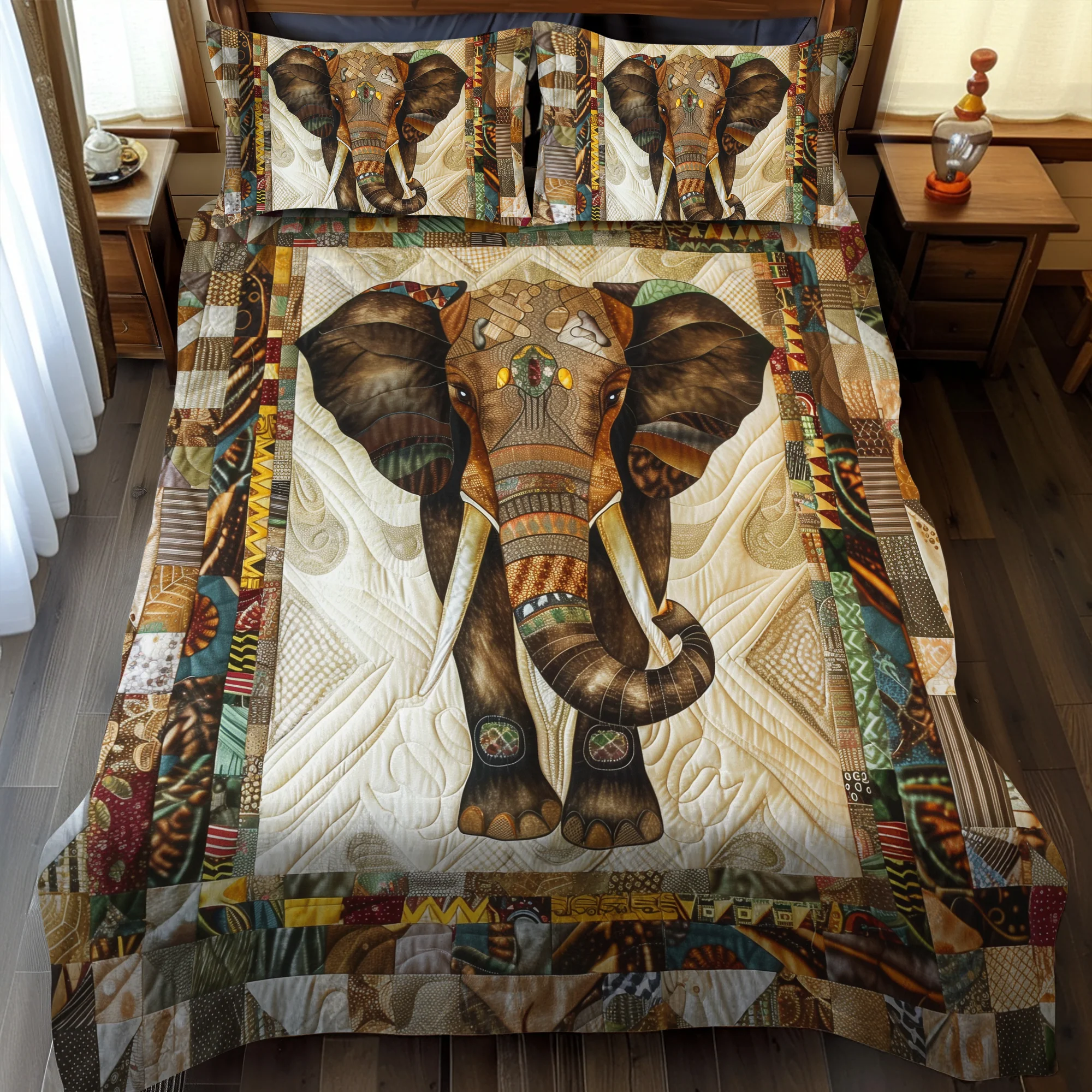 Elephant African Giant Quilted Bedding Set Bedroom Decor Best African American Gifts