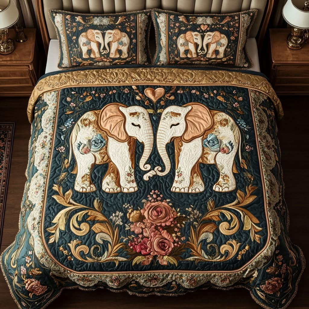 Elephant Love Quilted Bedding Set Duvet Cover Set Best Gifts For Elephant Lovers