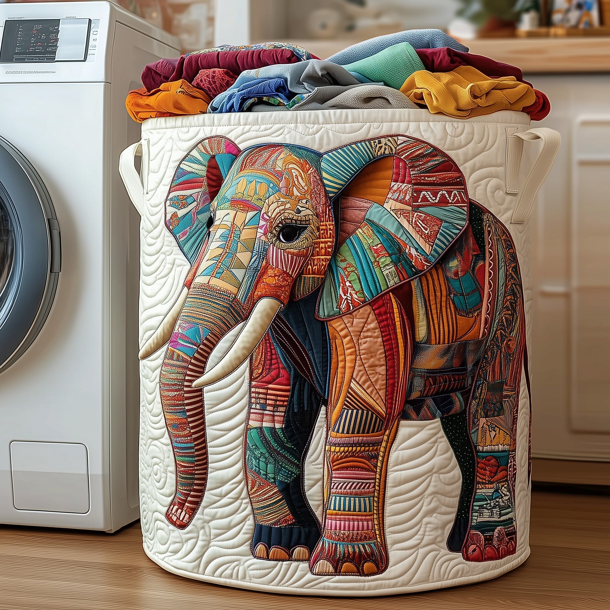 Elephant Quilted Laundry Basket Bohemian Laundry Hamper Unique Elephant Gifts