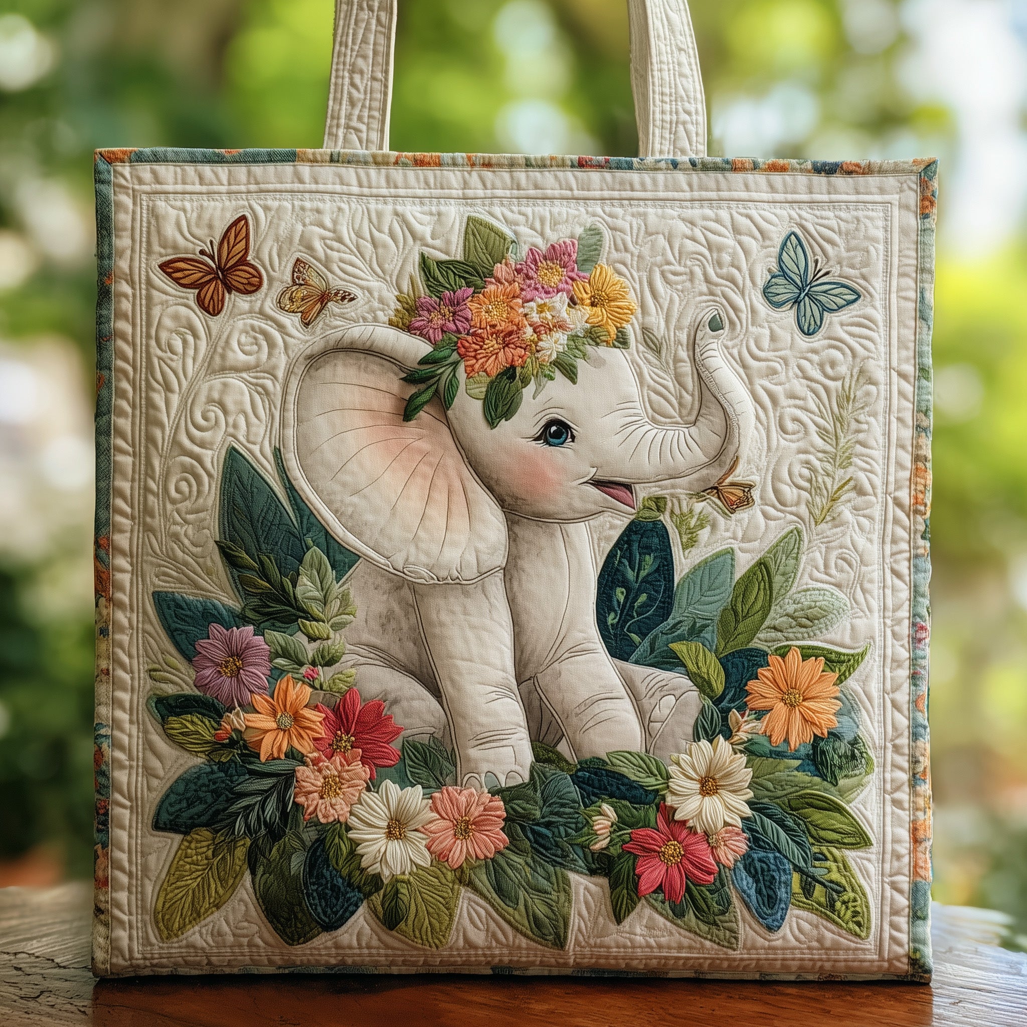 Elephant Quilted Tote Bag Cute Floral Handbags For Women Cool Gifts For Elephant  Lovers