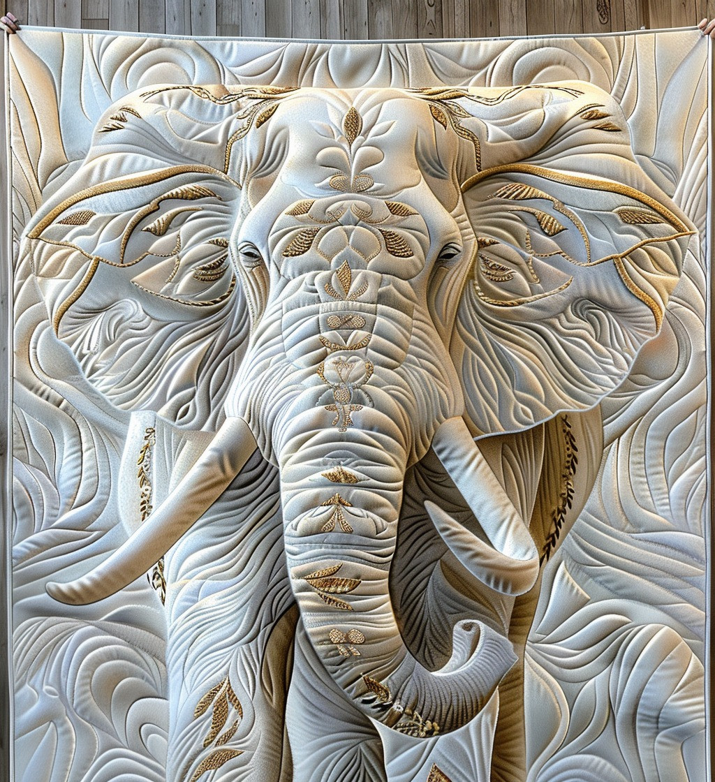 Elephant Wisdom Quilted Blanket White Animal Throw Blanket Elephant Themed Gifts