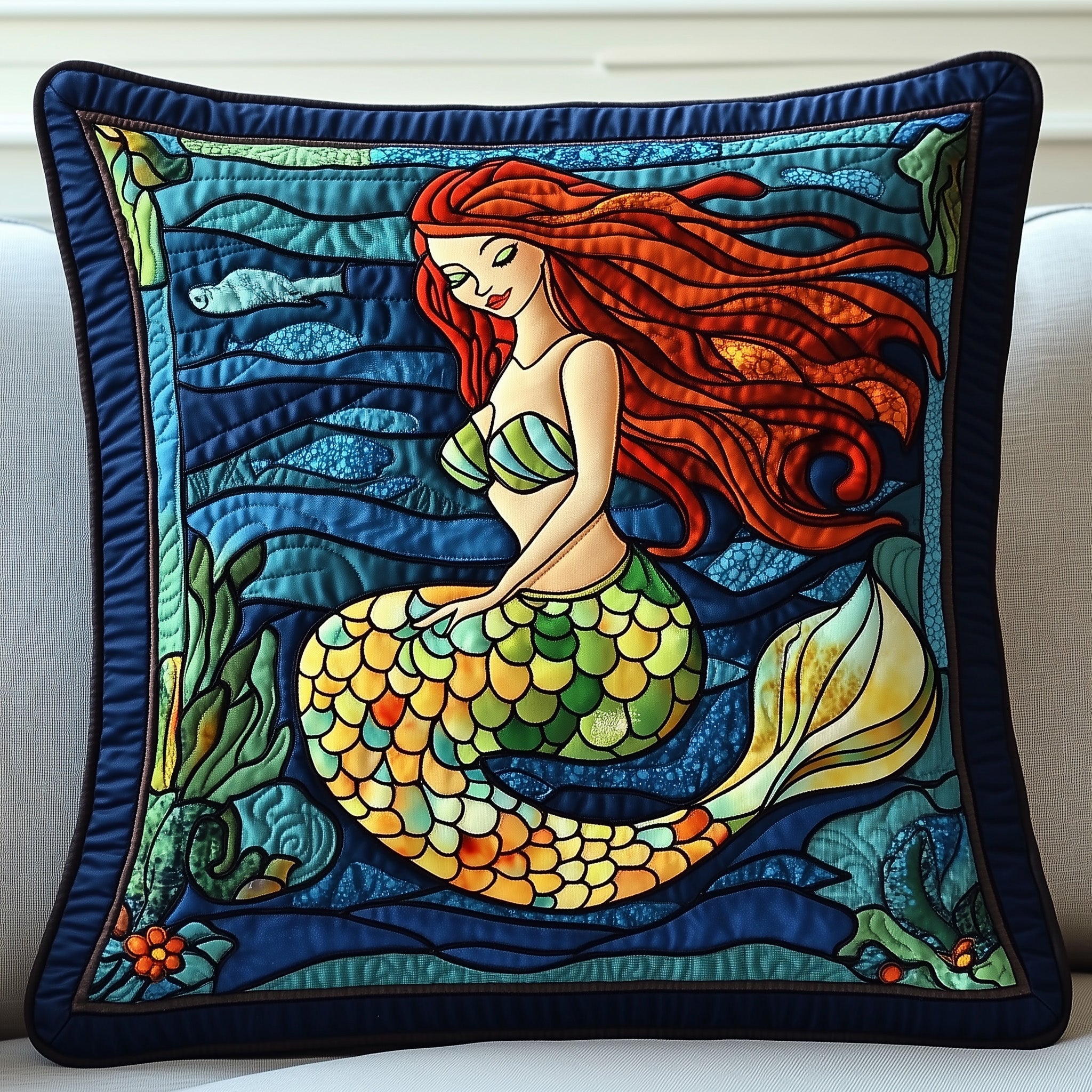 Enchanted Mermaid Quilted Pillow Case Pillow Protector CoverBest Gifts For Mermaid Lovers