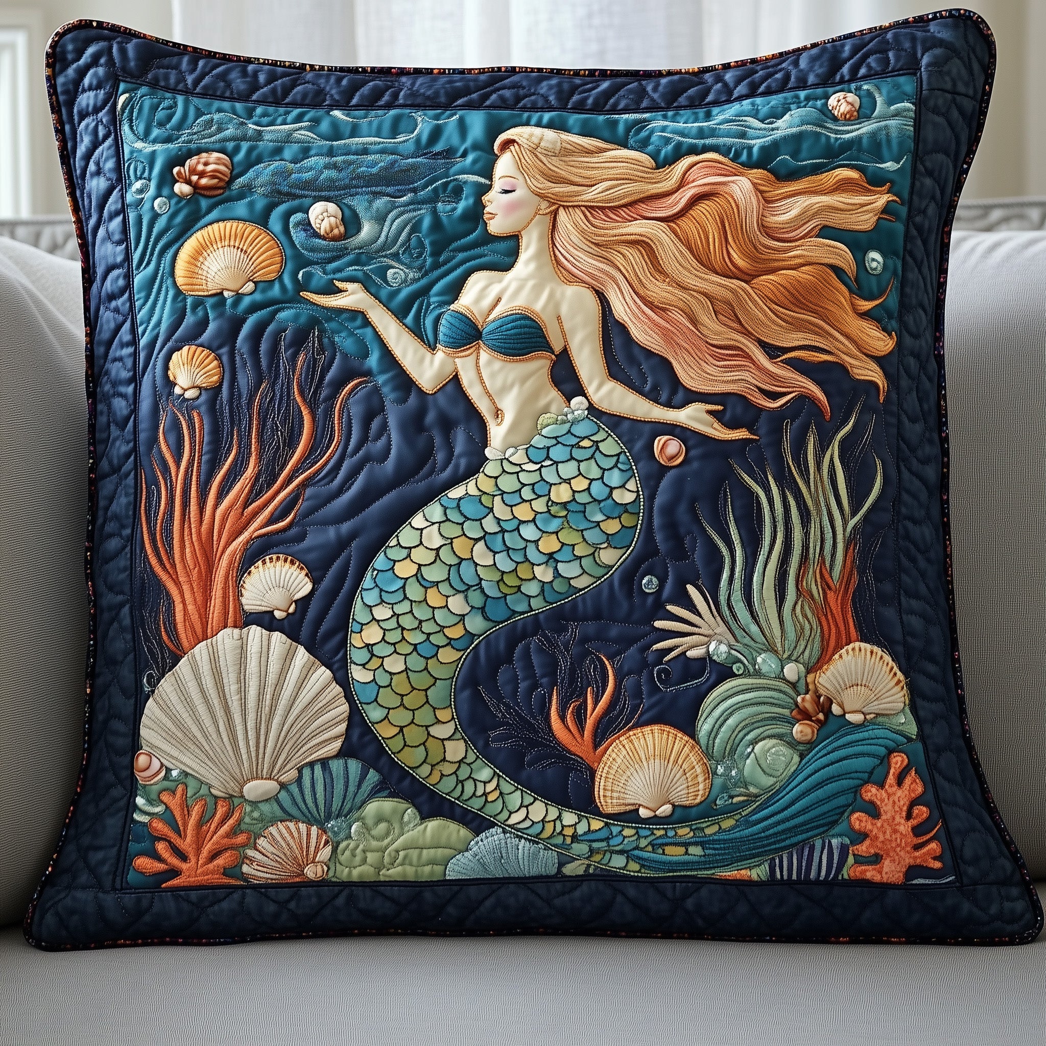 Enchanted Mermaid Quilted Pillow Case Pillow Protector CoverMermaid Gift Ideas For Adults