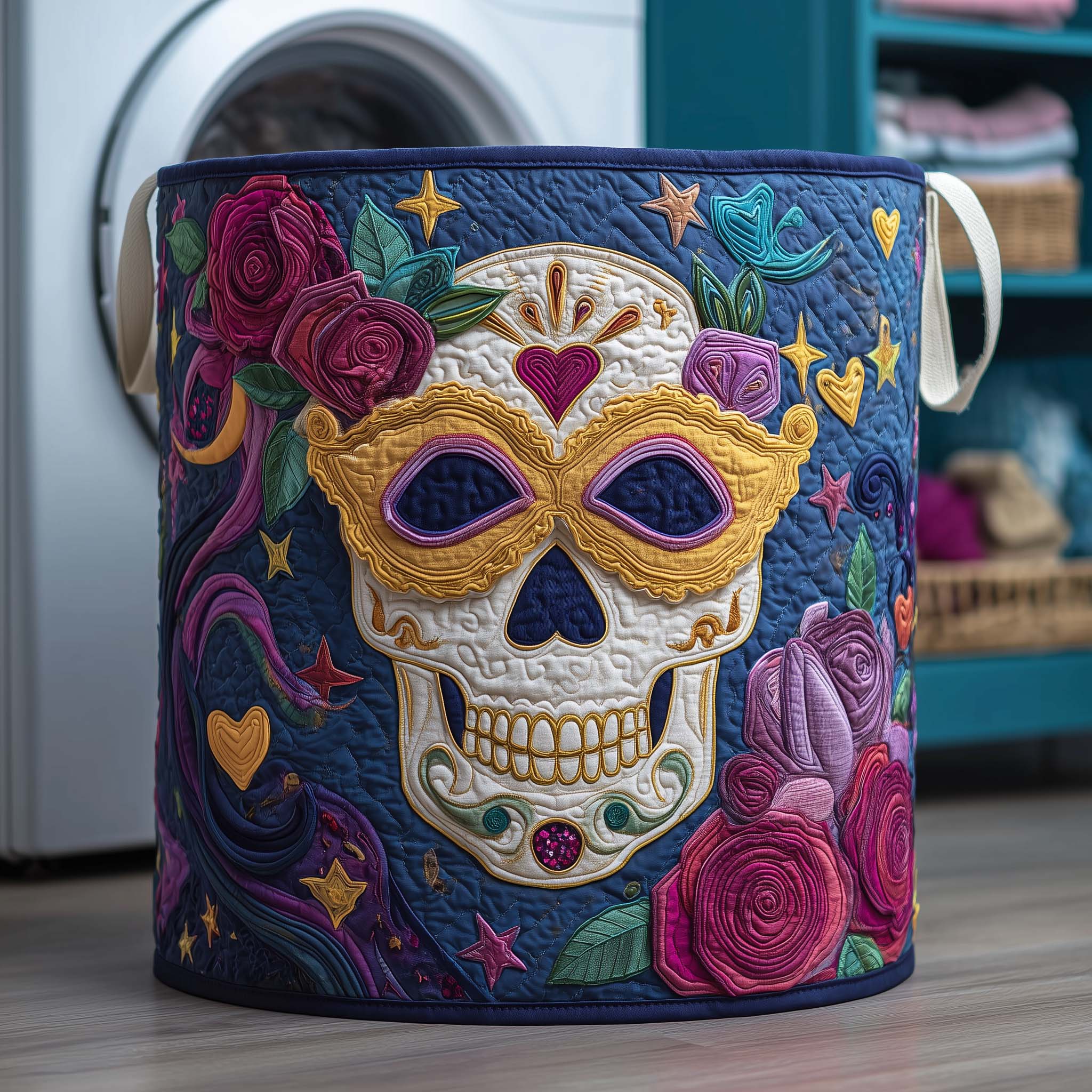 Enchanted Skull Quilted Laundry Basket Day Of The Dead Themed Laundry Hamper Gifts For Friends