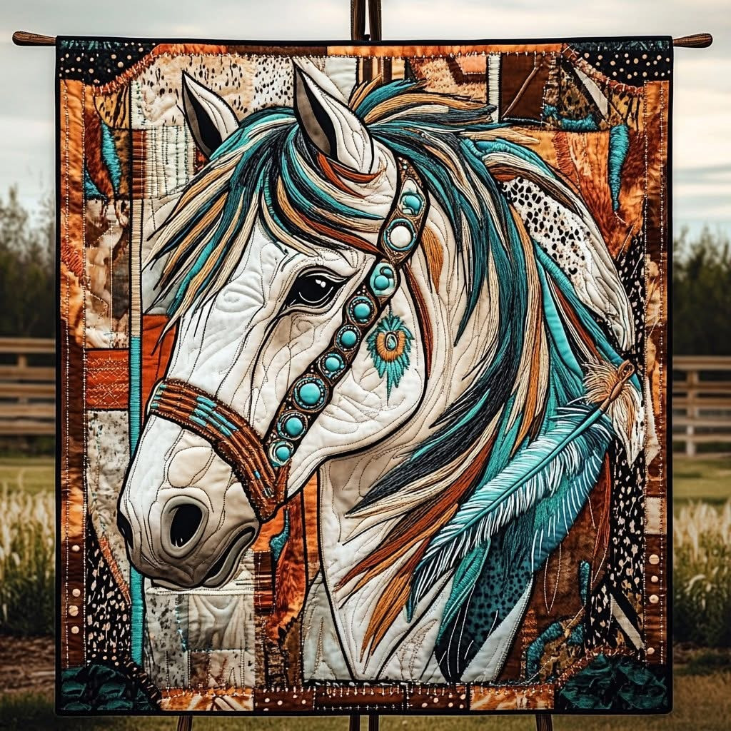 Equine Soul Quilted Blanket Native American Spirit Throw Blanket Gifts For Horse Lovers