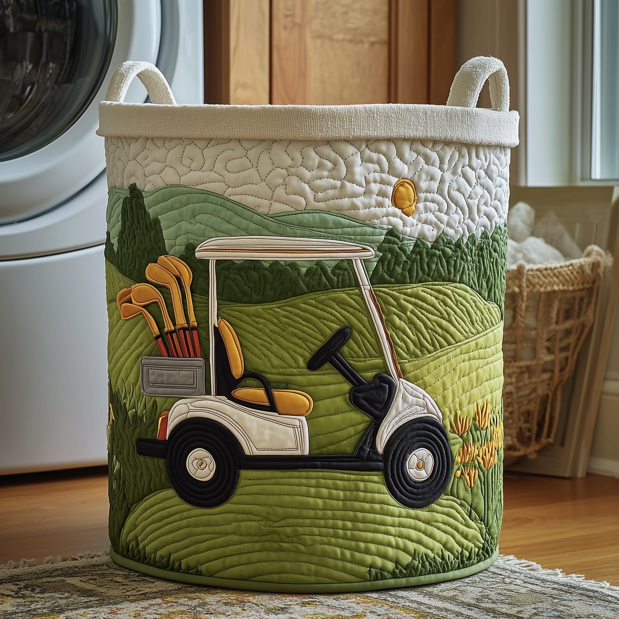 Fairway Dreams Quilted Laundry Basket Golf Cart Laundry Hamper Apartment Living Gifts