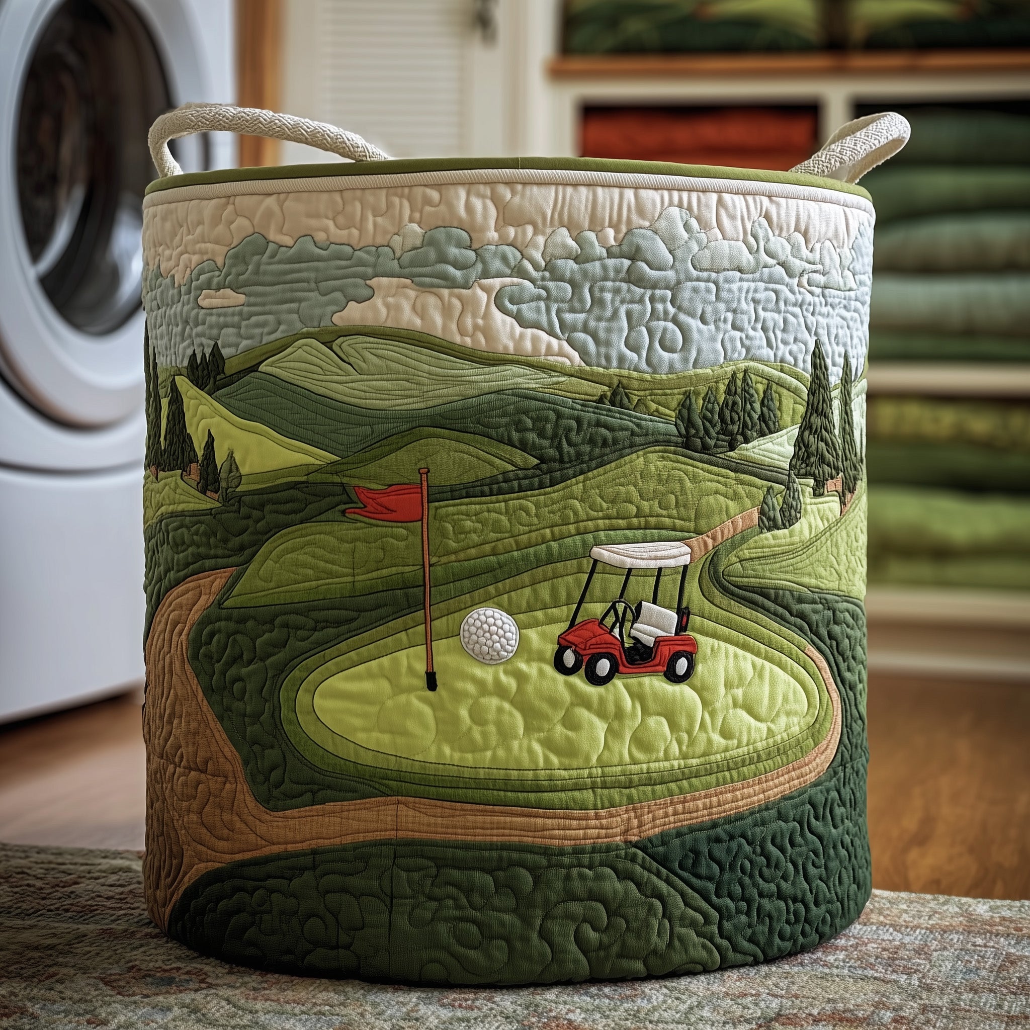 Fairway Dreams Quilted Laundry Basket Golf Themed Clothes Hamper Gifts For Golf Lovers