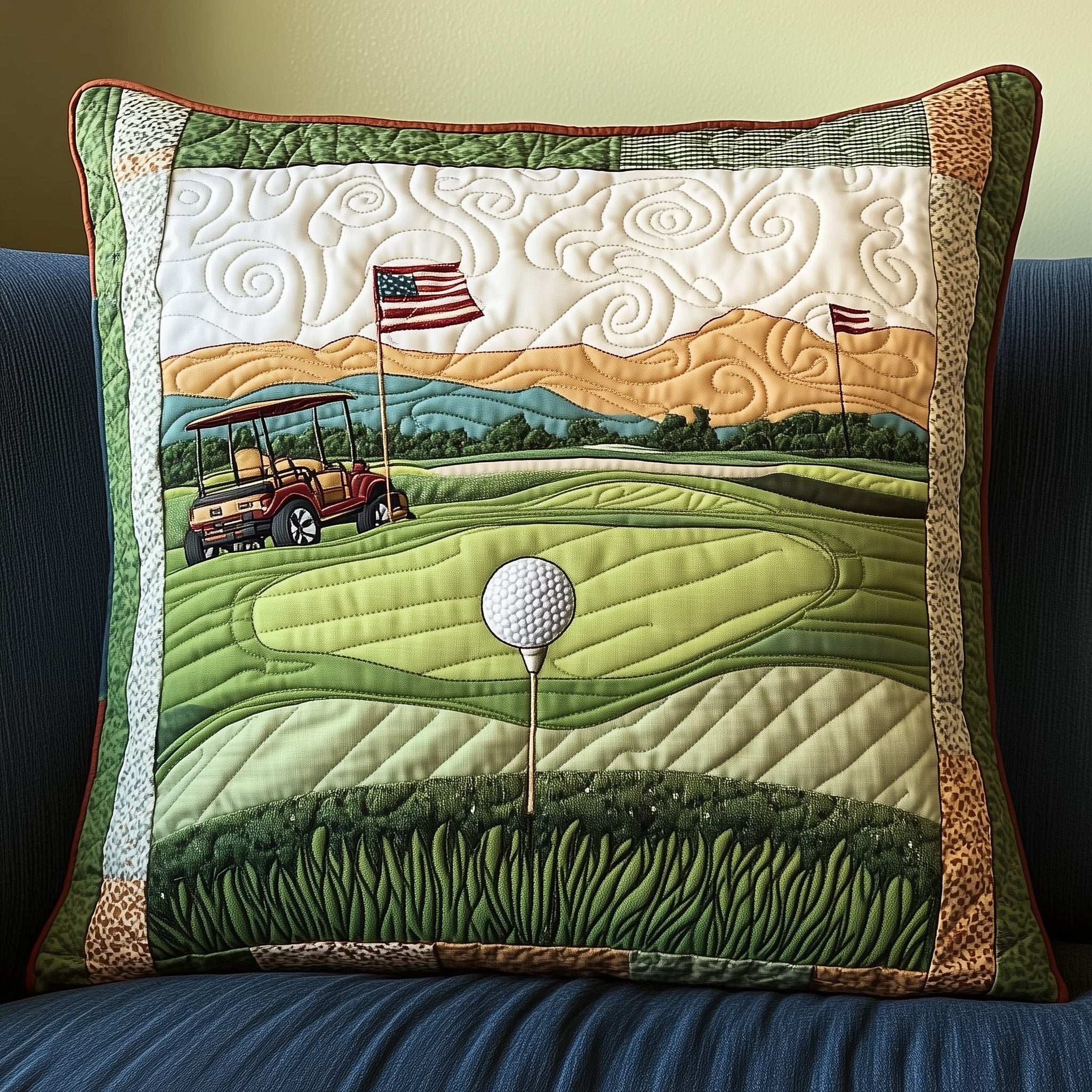 Fairway Dreams Quilted Pillow Case Throw Pillow Cover ItemBest Golf Xmas Gifts