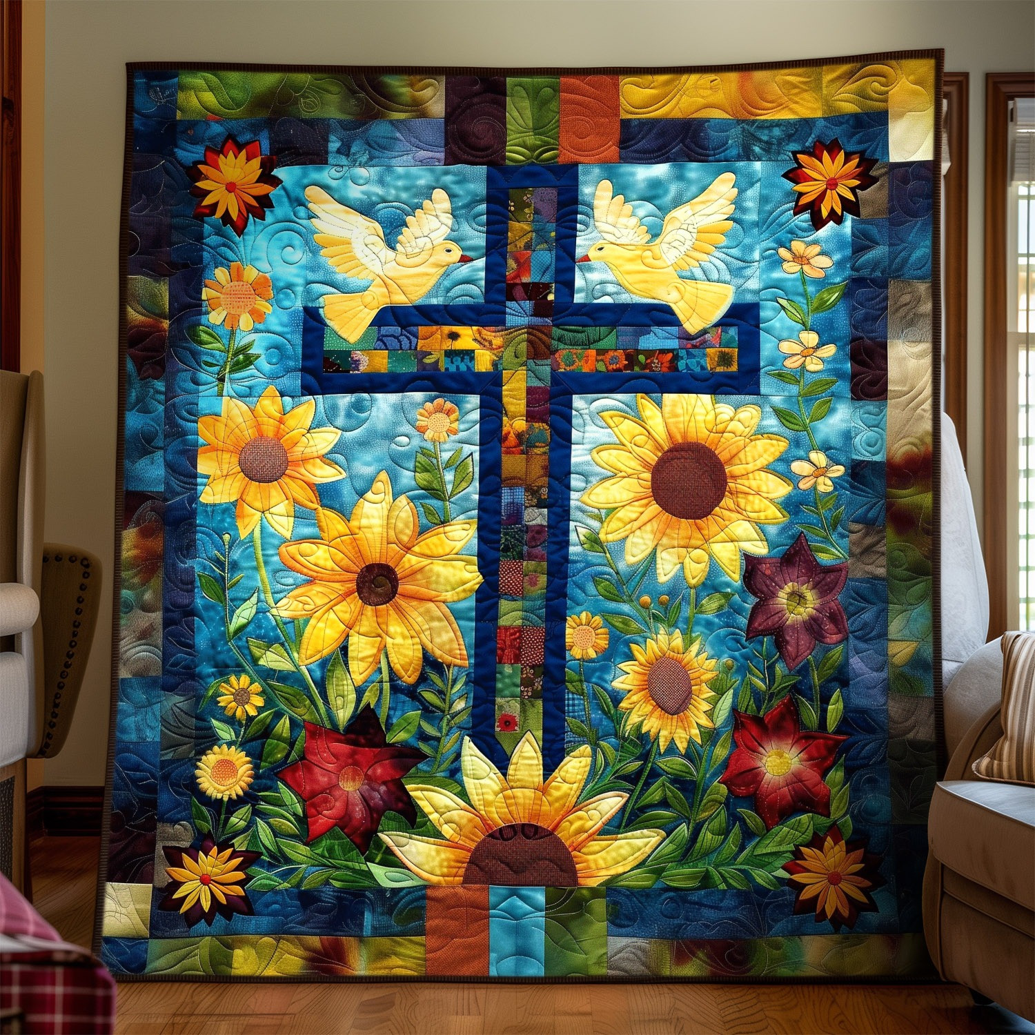 Faith Cross Blossoming Quilt Blanket Floral Dove Throw Blanket Gifts For Christian