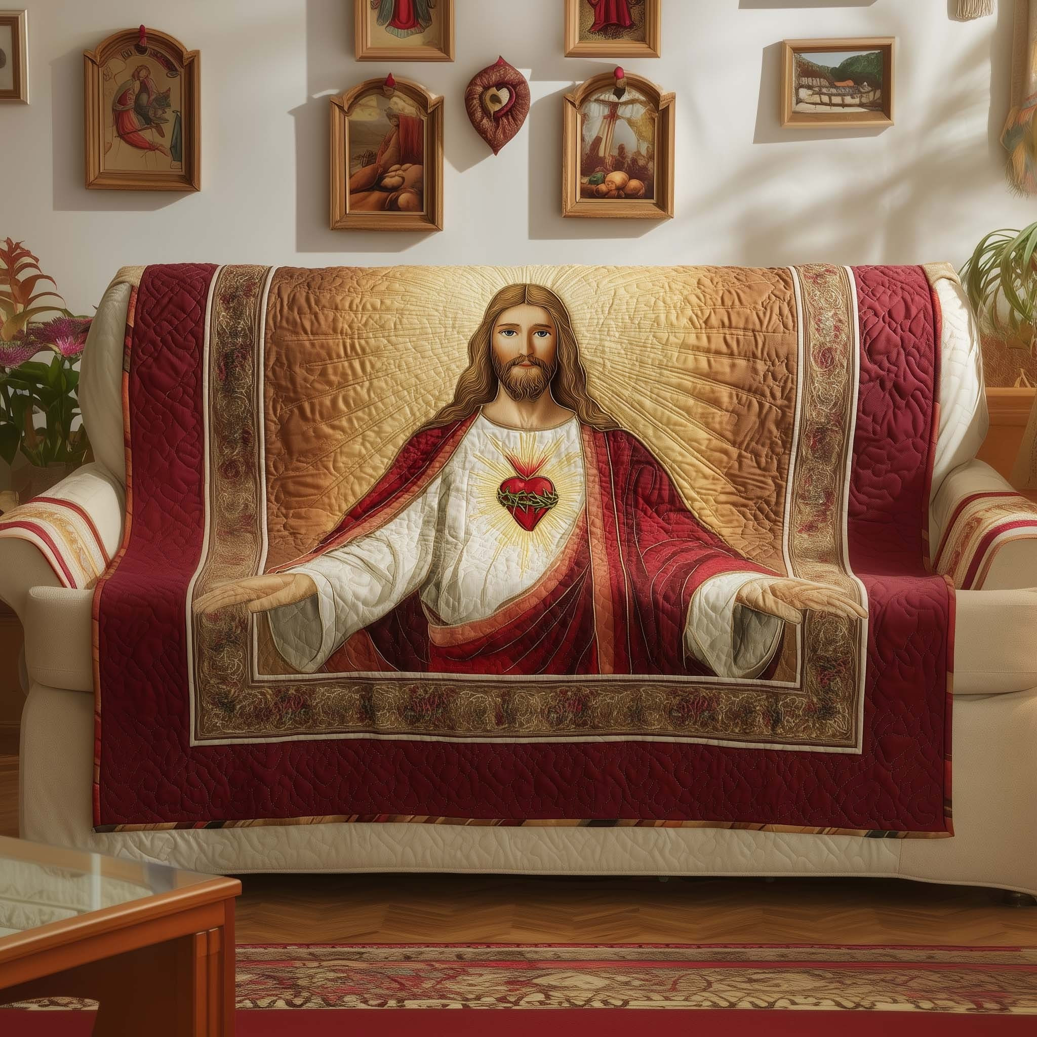 Faithful King Quilted Sofa Cover Sacred Heart Of Jesus Couch Covers Best Gifts For Christian