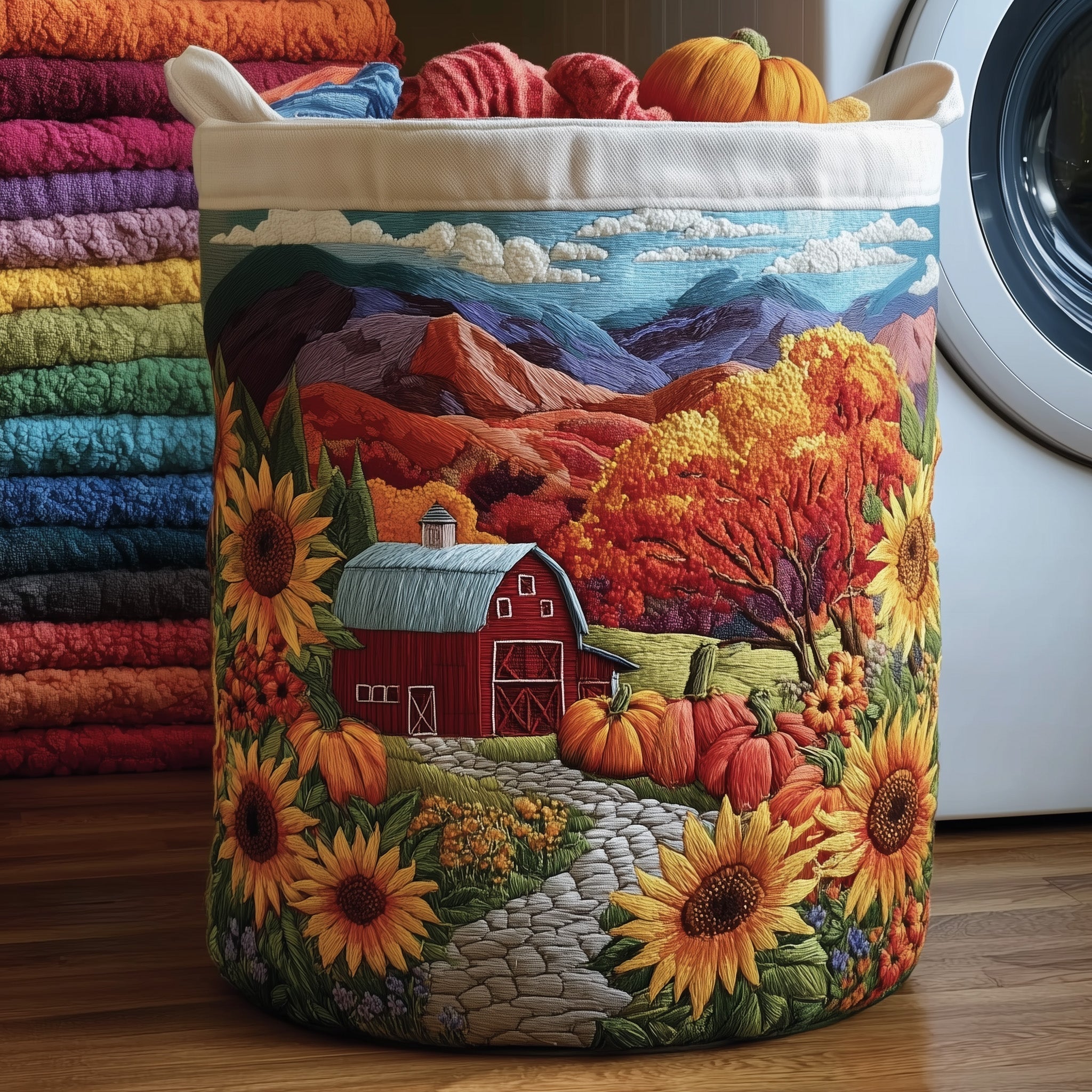 Fall At The Farm Quilted Laundry Basket Sunflower Hamper Basket Best Housewarming Presents
