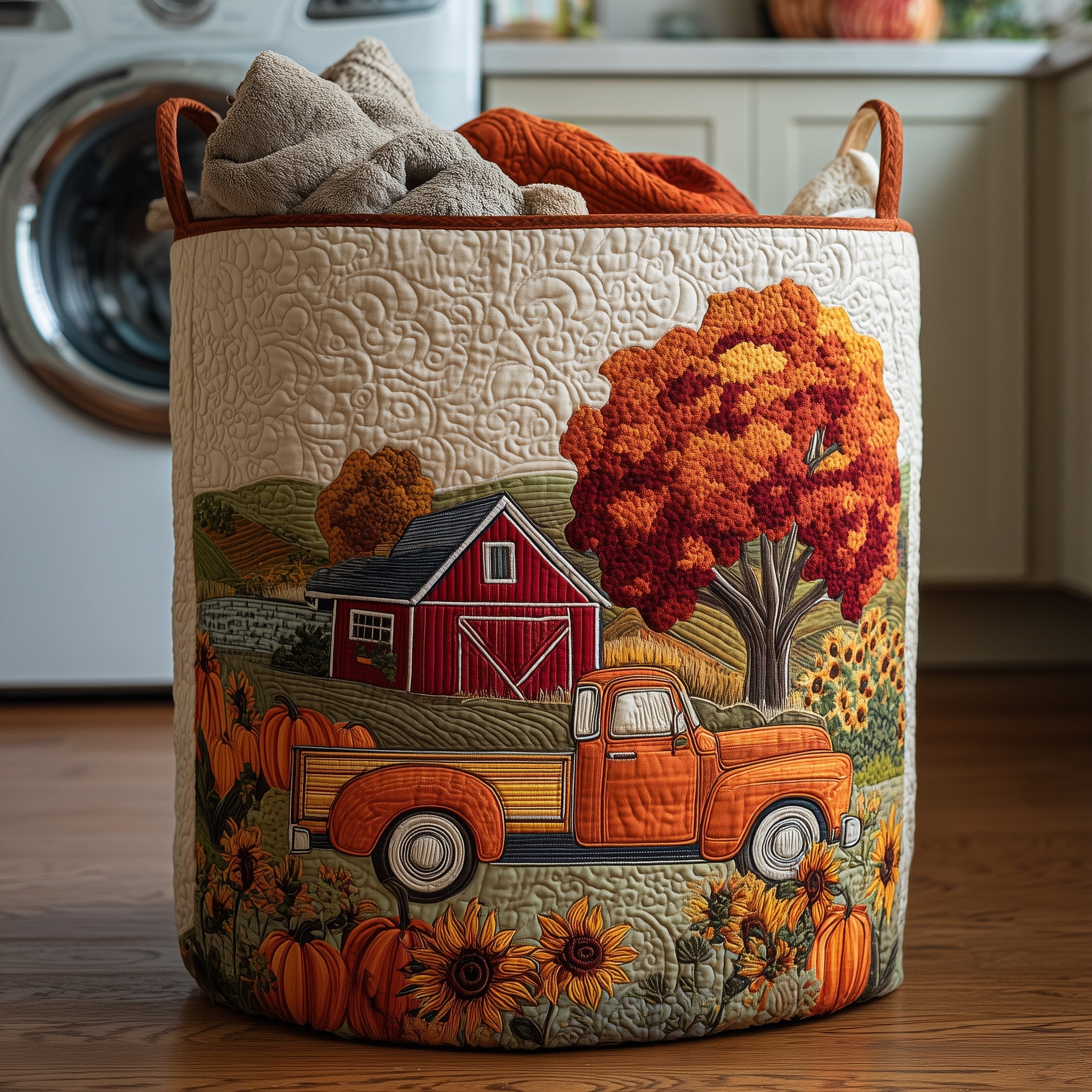 Fall At The Farm Quilted Laundry Basket Unique Clothes Hamper House Warming Presents