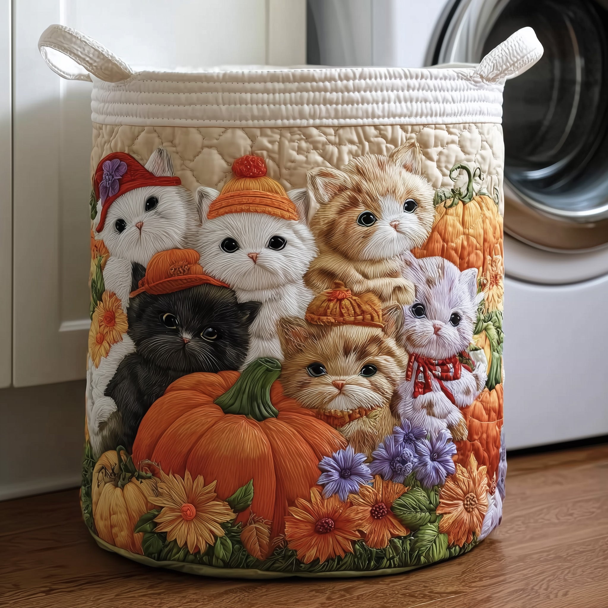Fall Feline Quilted Laundry Basket Cute Kitten Laundry Hamper Gifts Ideas For Cat Lovers