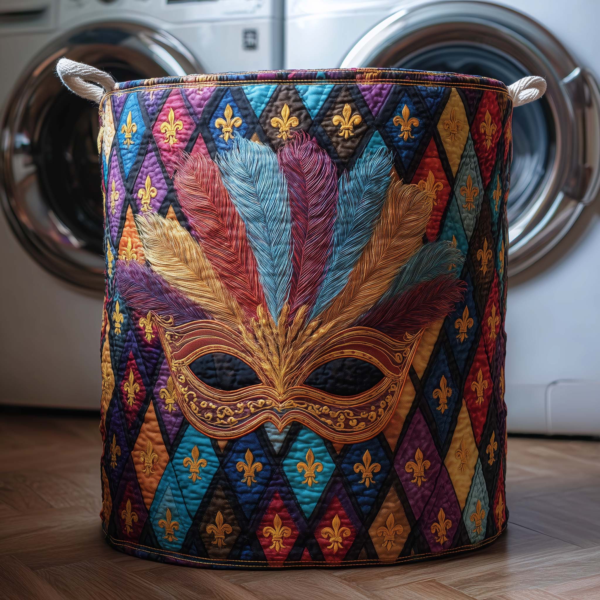 Feather Masque Quilted Laundry Basket Fleur De Lis Laundry Hamper Mardi Gras Gifts
