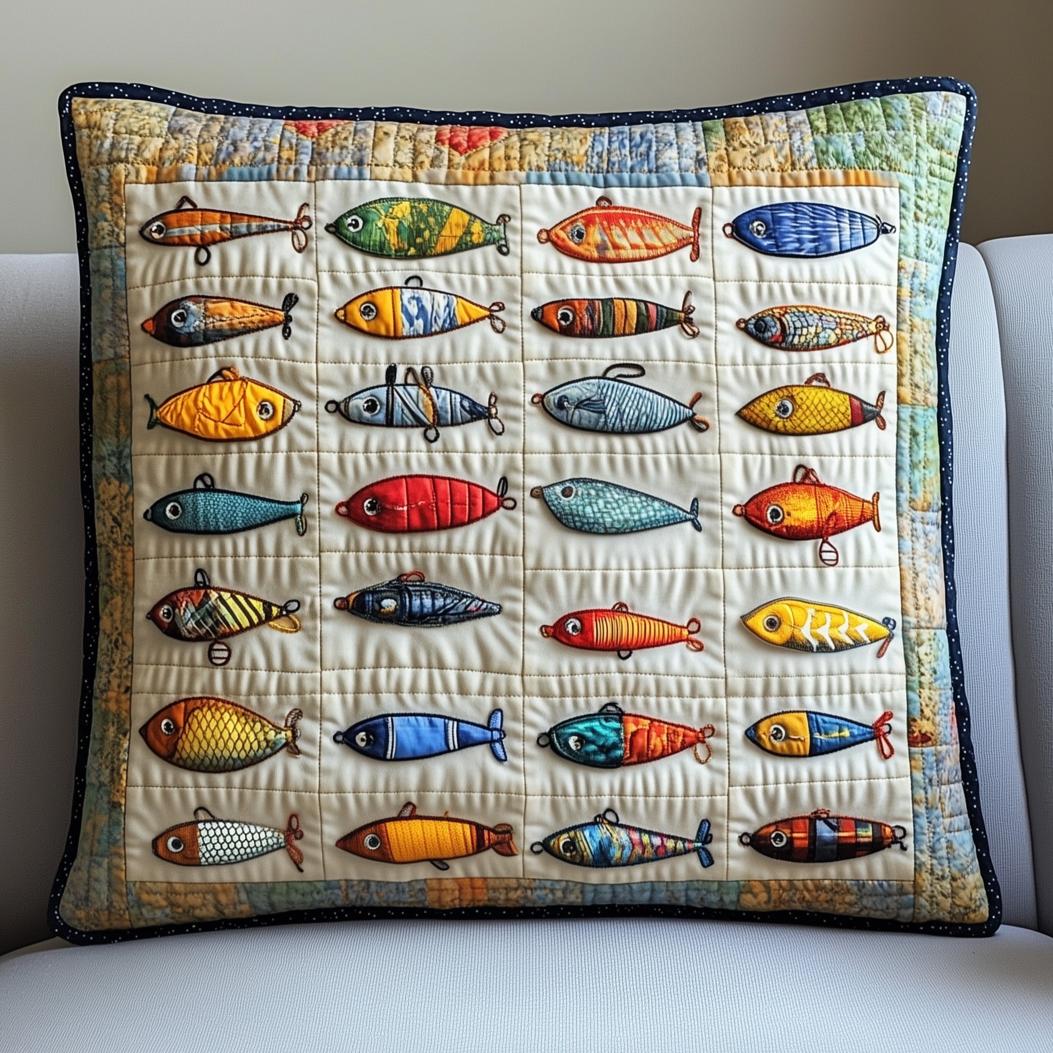 Fishing Delights Quilted Pillow Case Pillow Protector CoverBest Fishing Gifts For Men