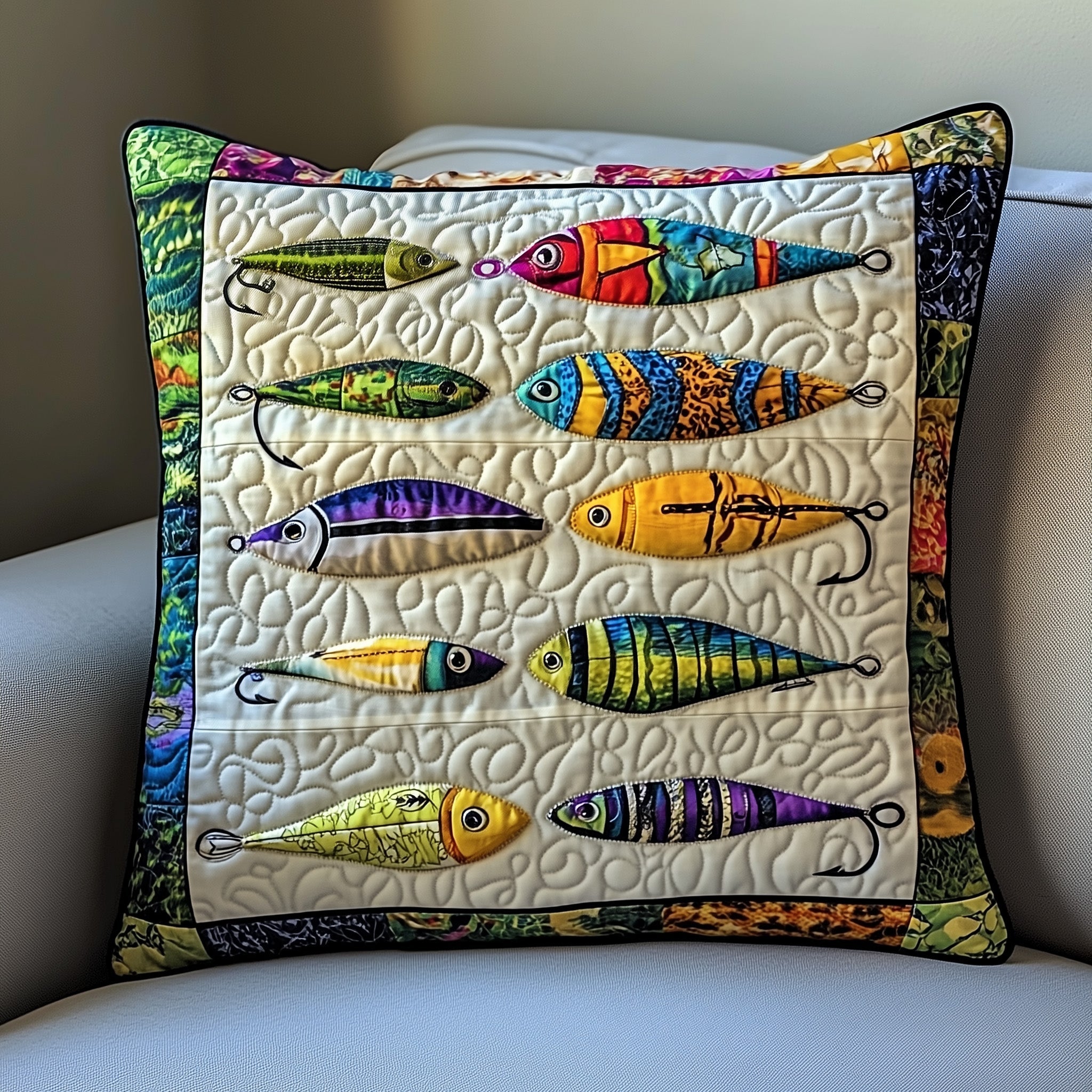 Fishing Delights Quilted Pillow Case Pillow Protector CoverFishing Gifts For Boyfriend