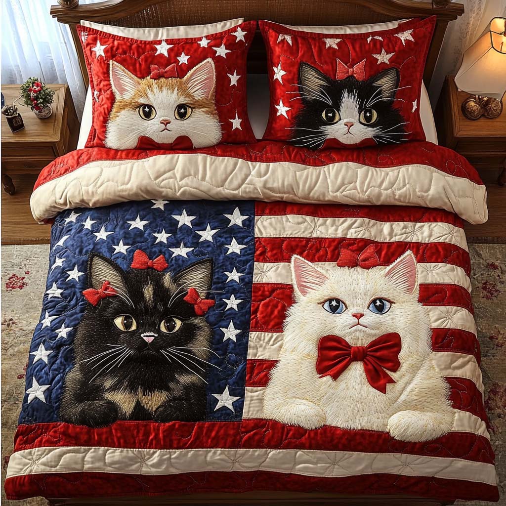Flag Furballs Quilted Bedding Set Patriotic Room Ideas Birthday Gifts For Cat