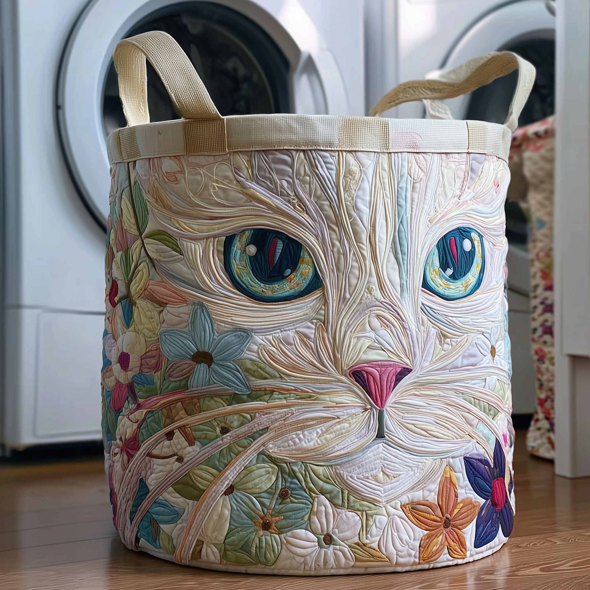 Floral Face Cat Quilted Laundry Basket Cute Laundry Hamper Best Cat Presents