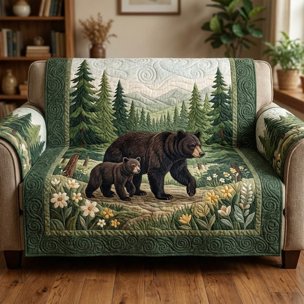 Forest Bear Quilted Sofa Cover Best Slipcover Sofa Gifts For Bear Lovers