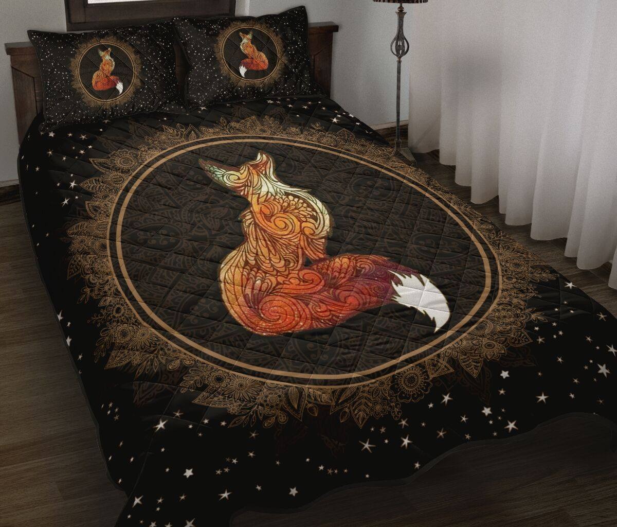 Fox Celestial Quilt Bedding Set Boho Mandala Fox Bedspread Set Bedroom Decor Fox Lover Gifts