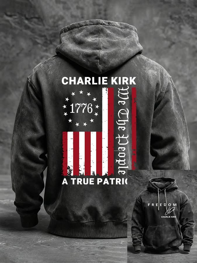 Freedom Charlie Kirk Signed Washed Hoodie We The People A True Patriot Clothing Memorial