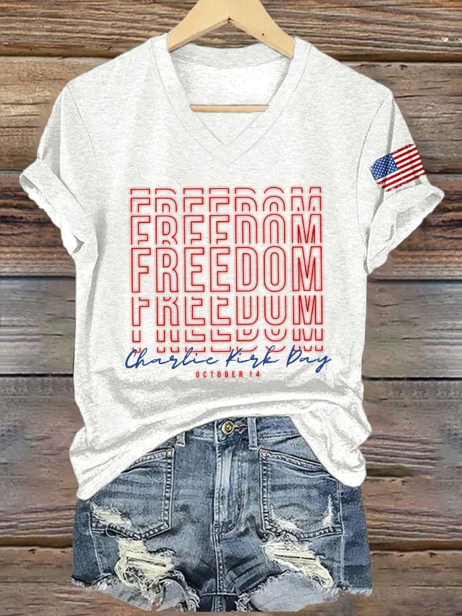 Freedom Charlie Kirk V-Neck Shirt Wear Red October 14 Supporters Clothing TPUSA Merch - Image 2