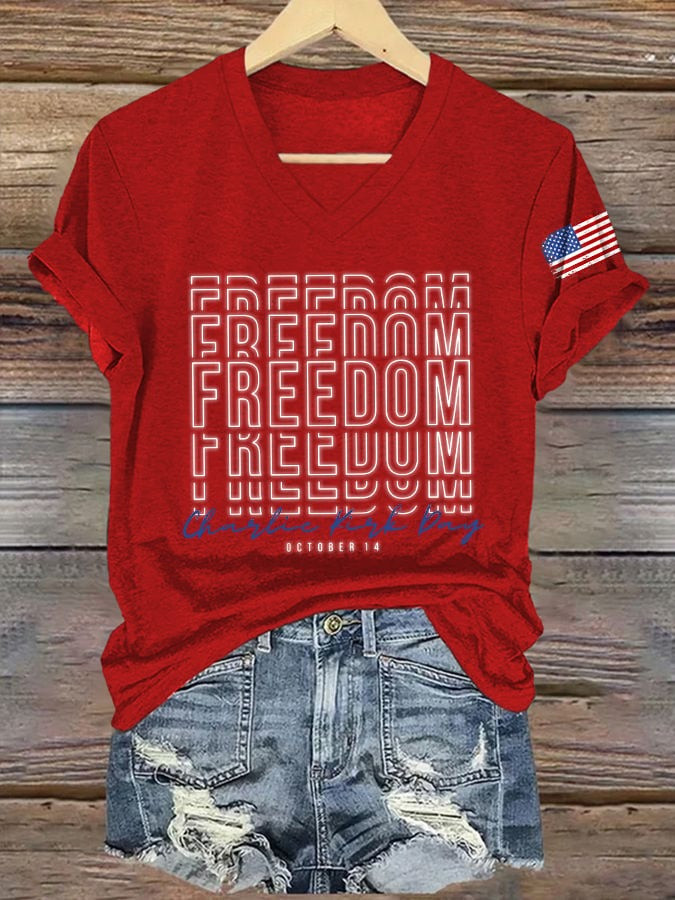 Freedom Charlie Kirk V-Neck Shirt Wear Red October 14 Supporters Clothing TPUSA Merch