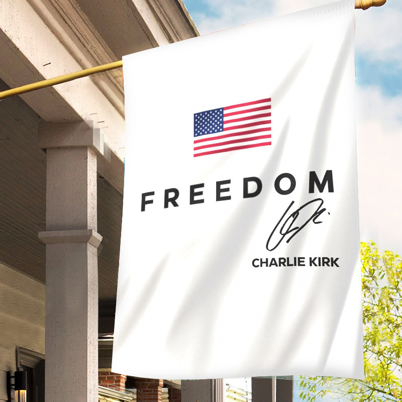 Freedom Charlie Kirk White Flag Signature Signed Charlie Kirk American Flag Merch Hanging