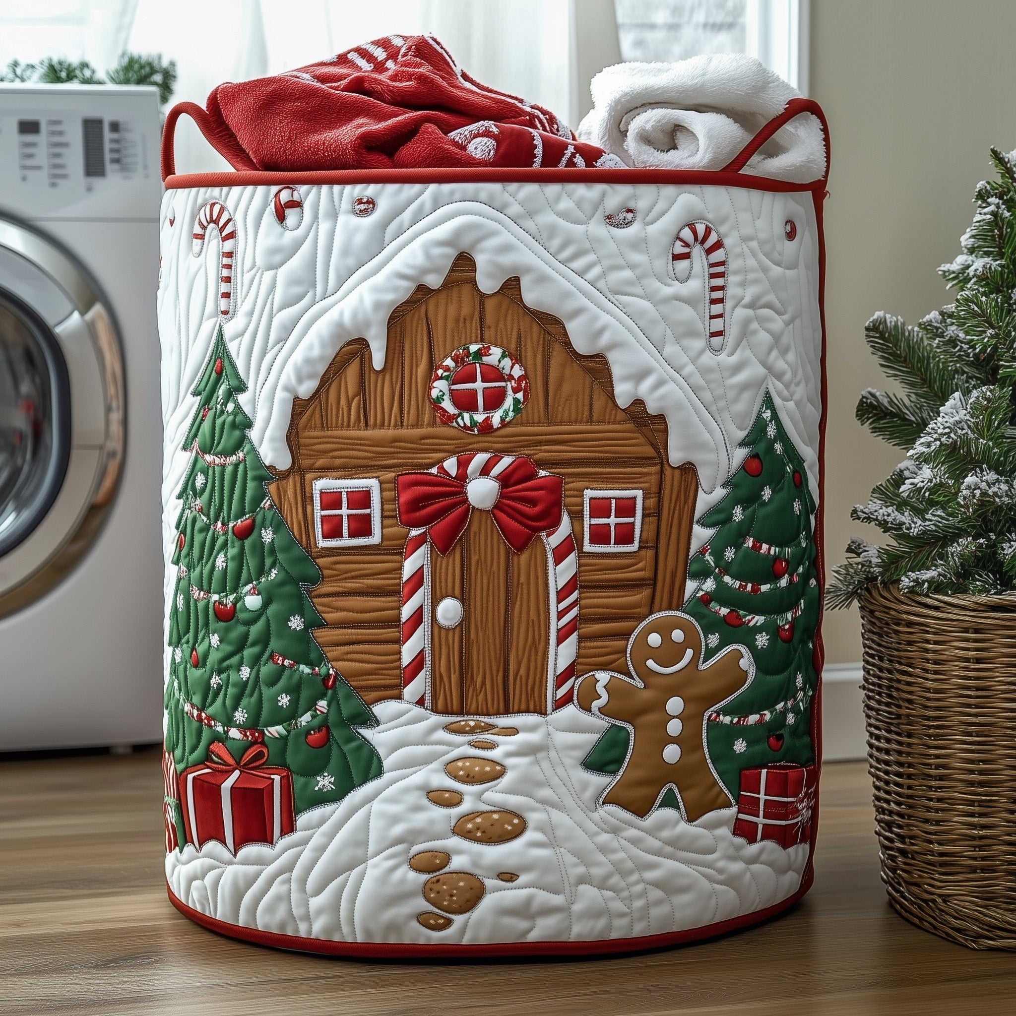 Gingerbread House Quilted Laundry Basket Winter Holiday Laundry Hamper Christmas Gifts