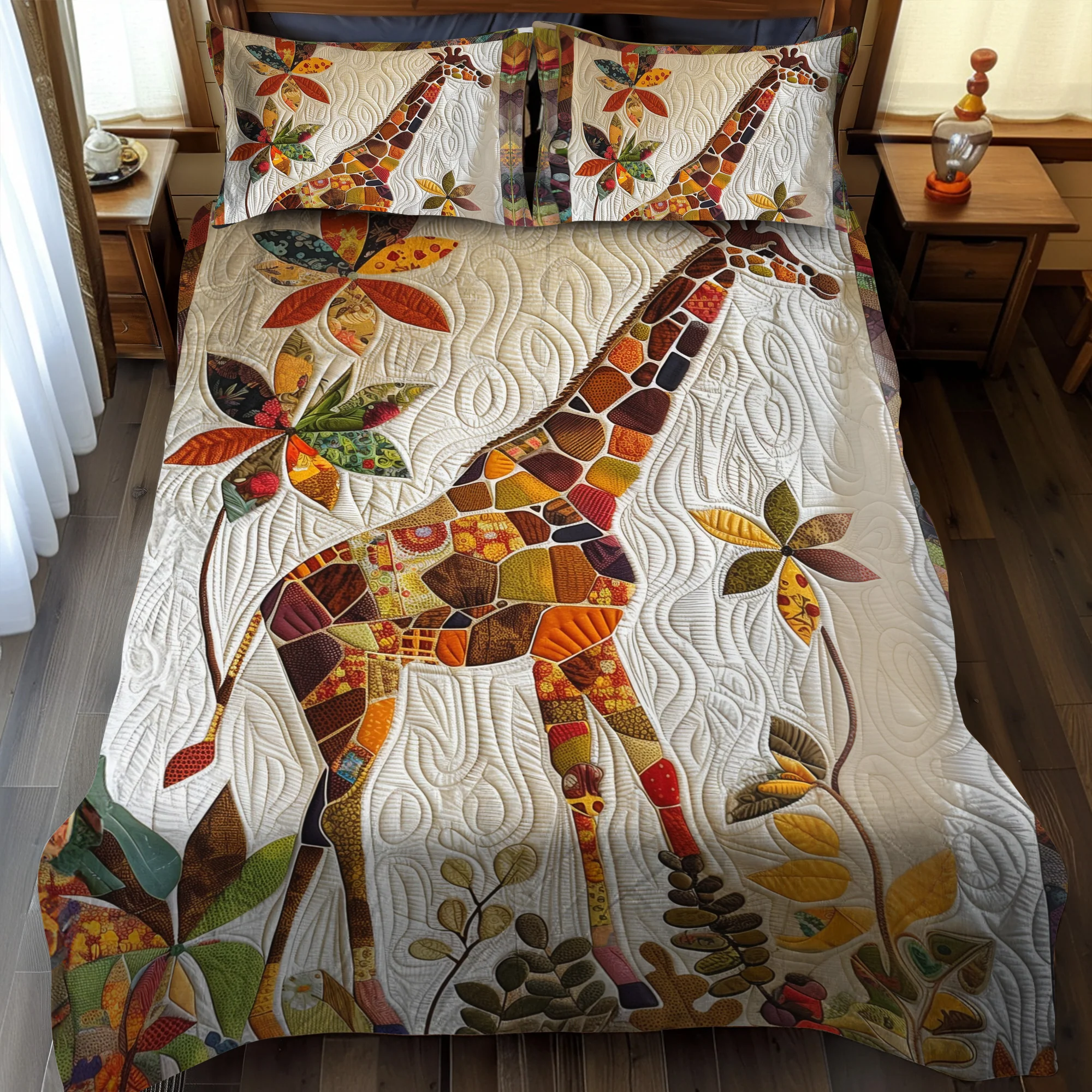 Giraffe Patchwork Quilted Bedding Set African Adventure Bedsheet Set Bedroom Decor Ideas