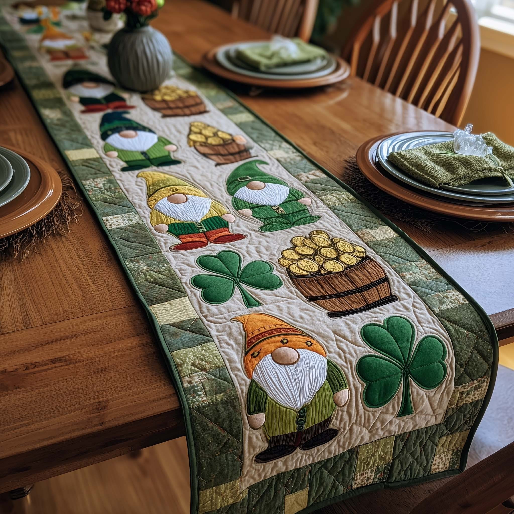 Gnome Blessed Greenery Quilted Table Runner Irish Holiday Table Decor St Patrick's Day Gifts