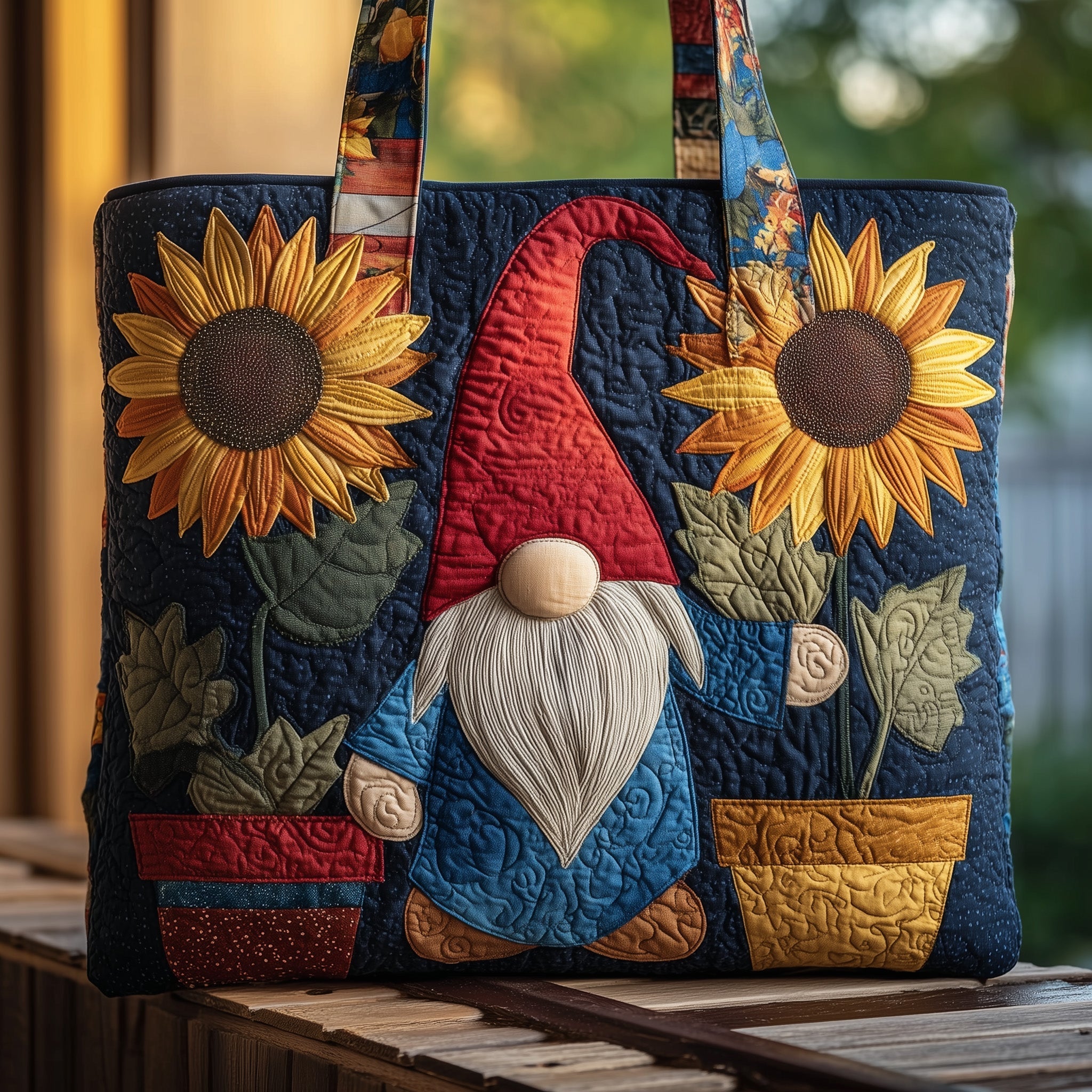 Gnomes And Sunflower Quilted Tote Bag Patchwork Best Totes For Women Gnome Presents