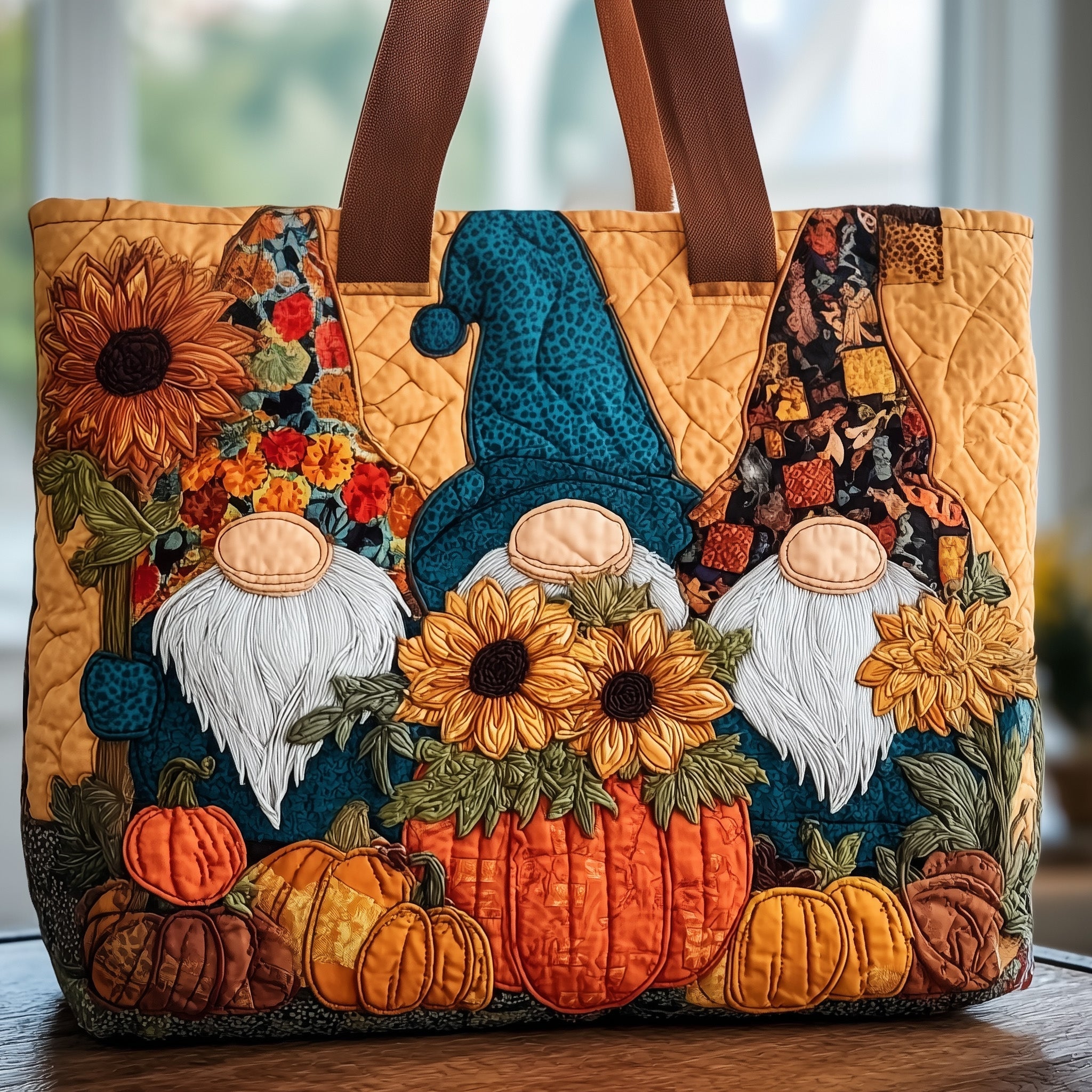 Gnomes Quilted Tote Bag Cute Autumn Themed Handbag Best Gifts For Wife