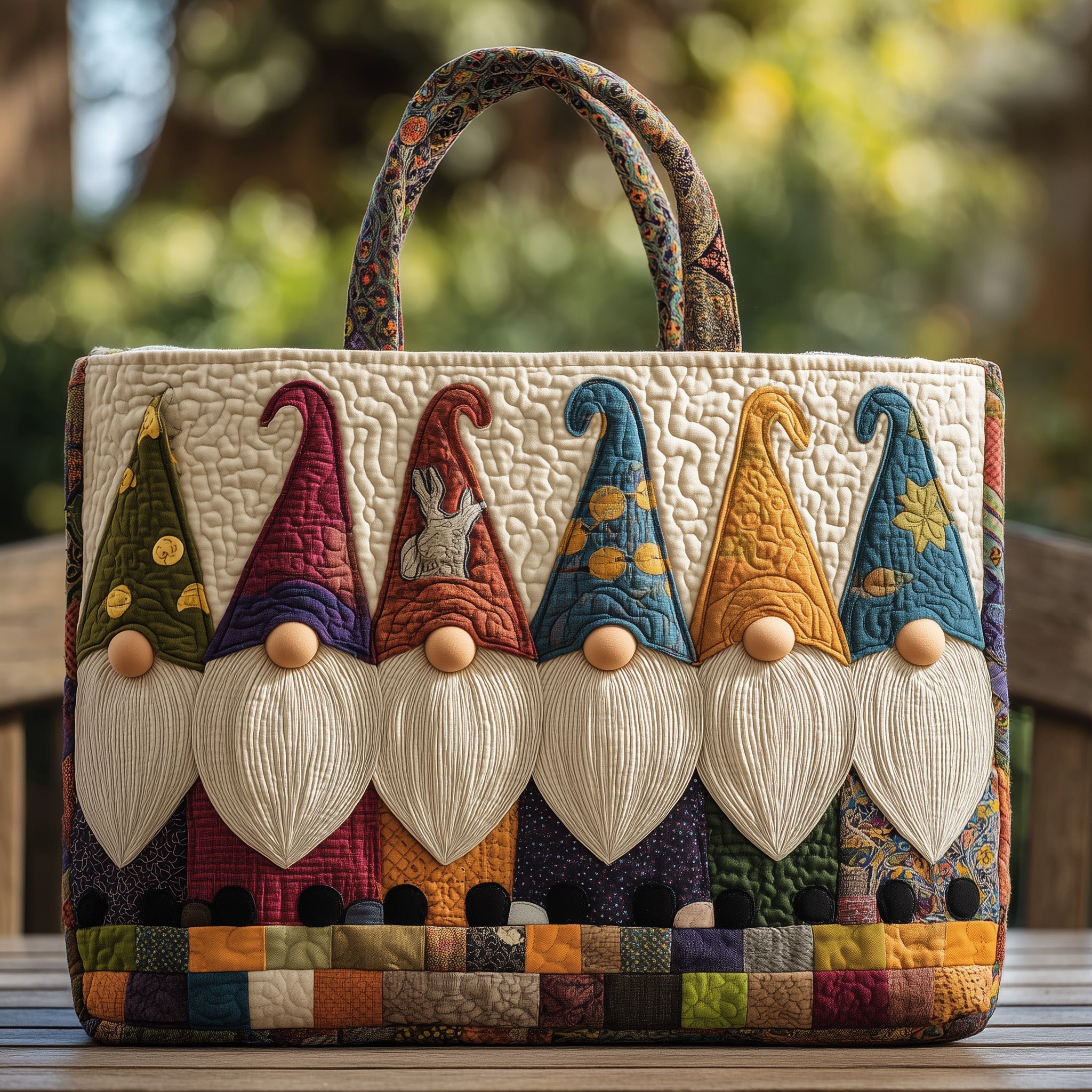 Gnomes Quilted Tote Bag Patchwork Tote Bag Cute Gnome Gifts For Girlfriend