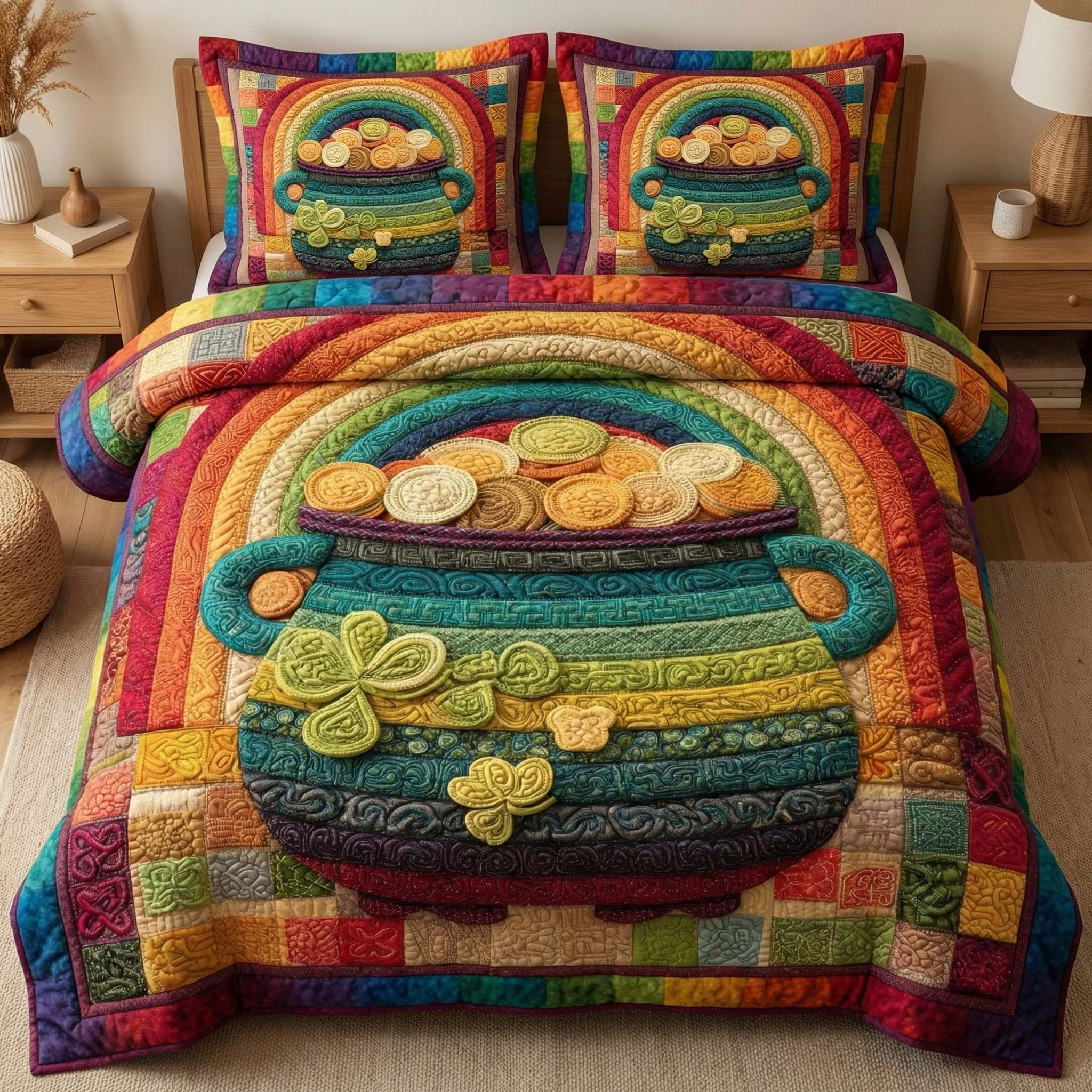 Golden Cauldron Quilted Bedding Set Colorful Bedroom Decor Gifts Ideas For Wife