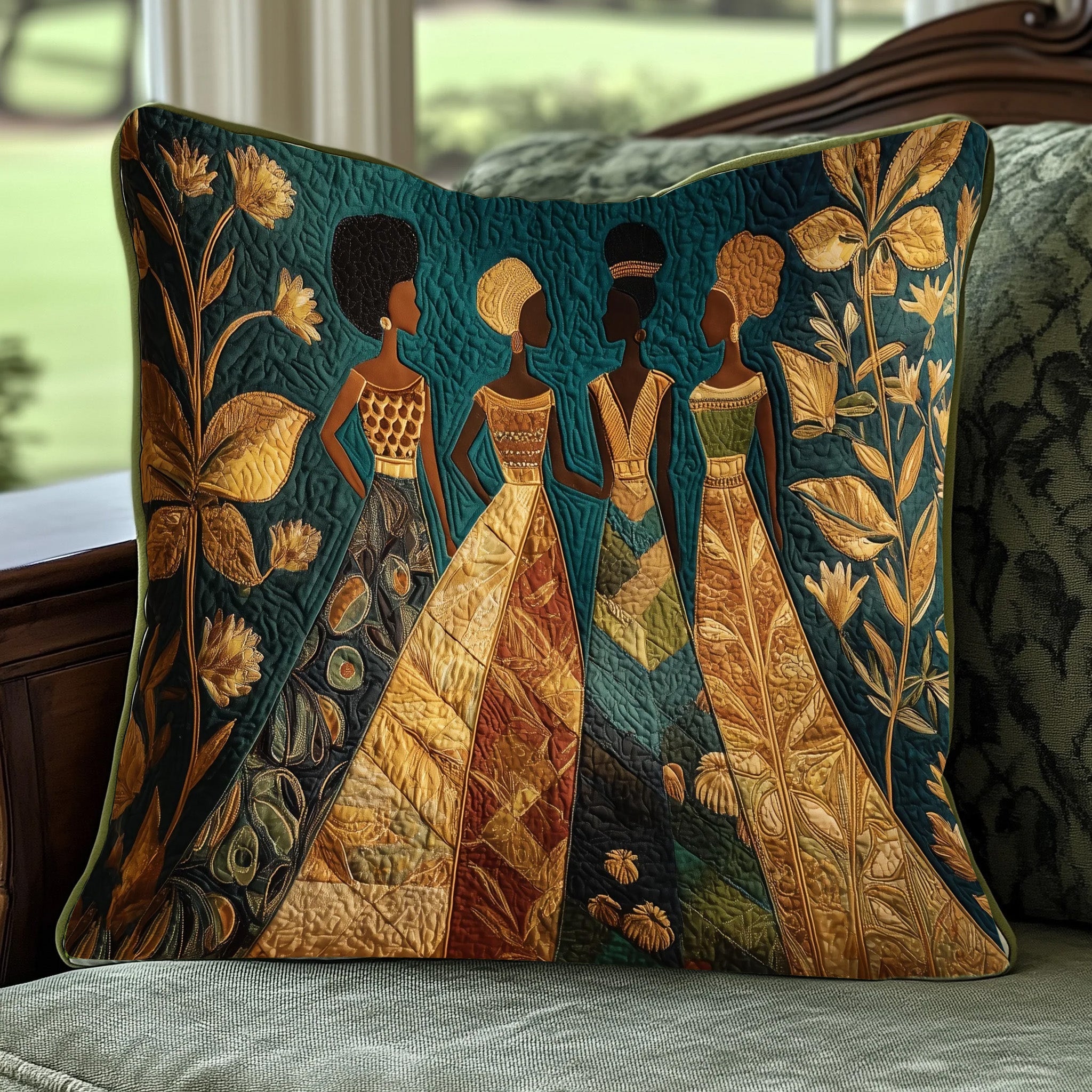 Golden Queens Quilted Pillow Case Decorative Pillow Cover MerchBest African American Gifts For Women