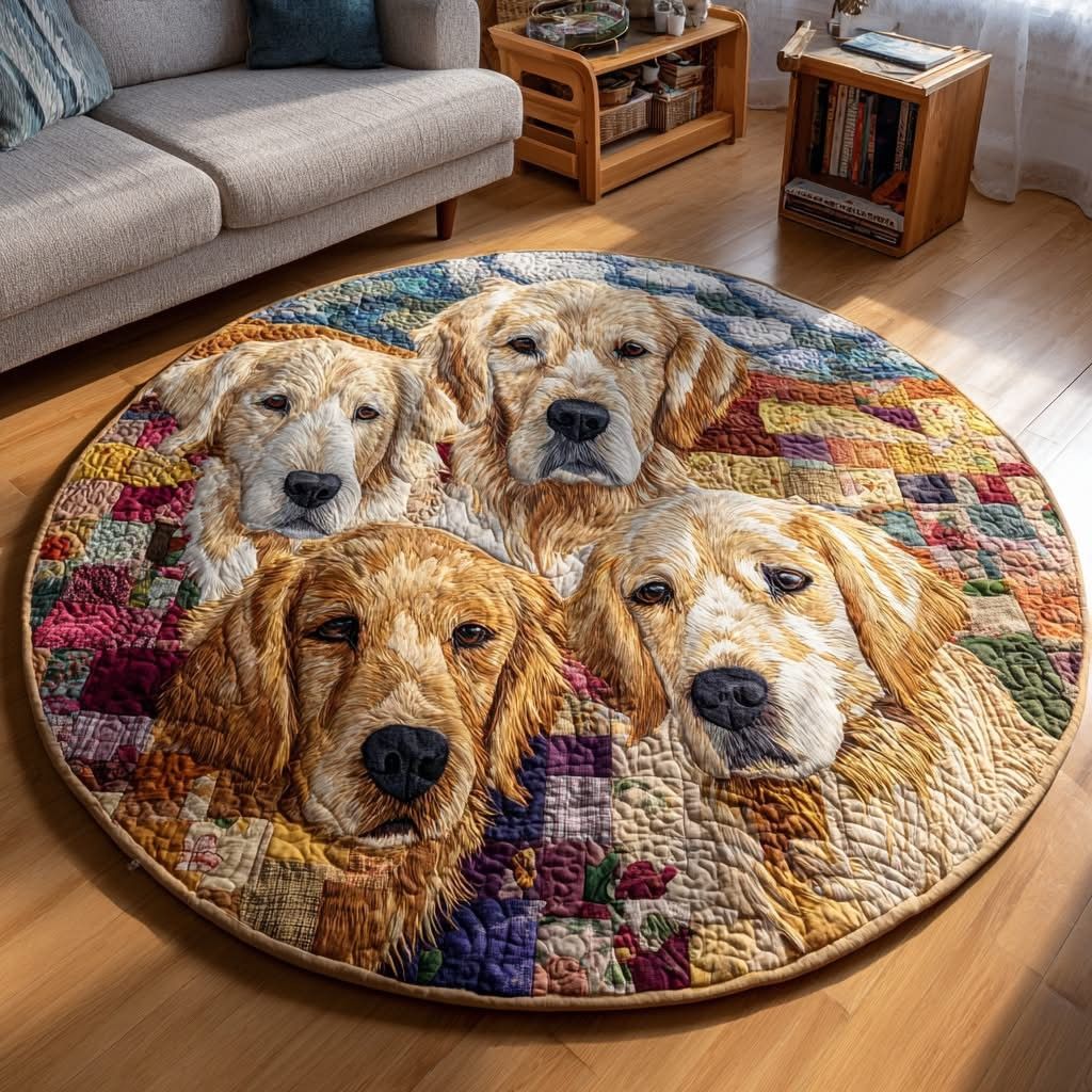 Golden Retriever Bond Quilted Round Mat Cute Dog Area Rug Golden Retriever Themed Gifts