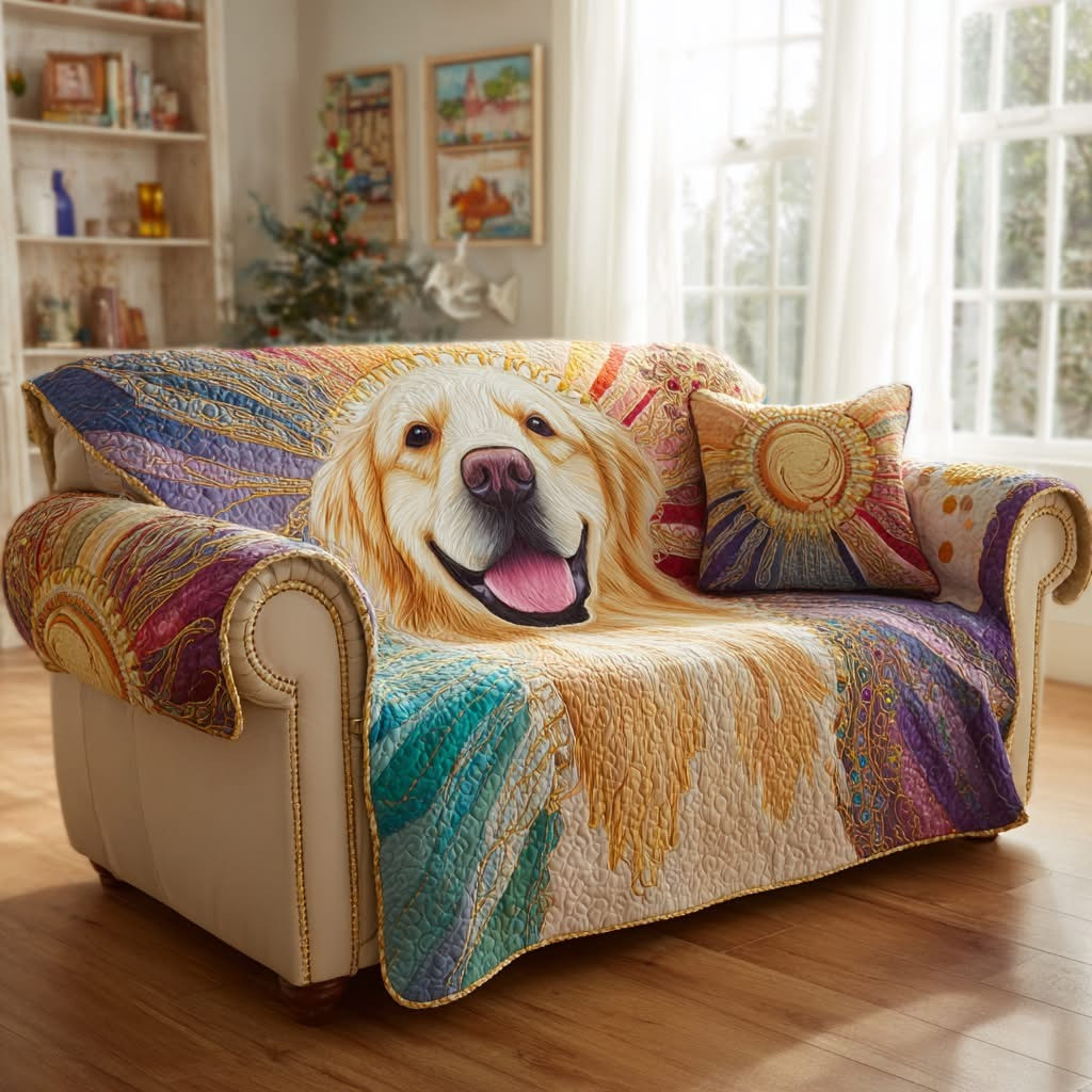 Golden Retriever Quilted Sofa Cover Cute Animal Couch Covers Golden Retriever Owner Gifts