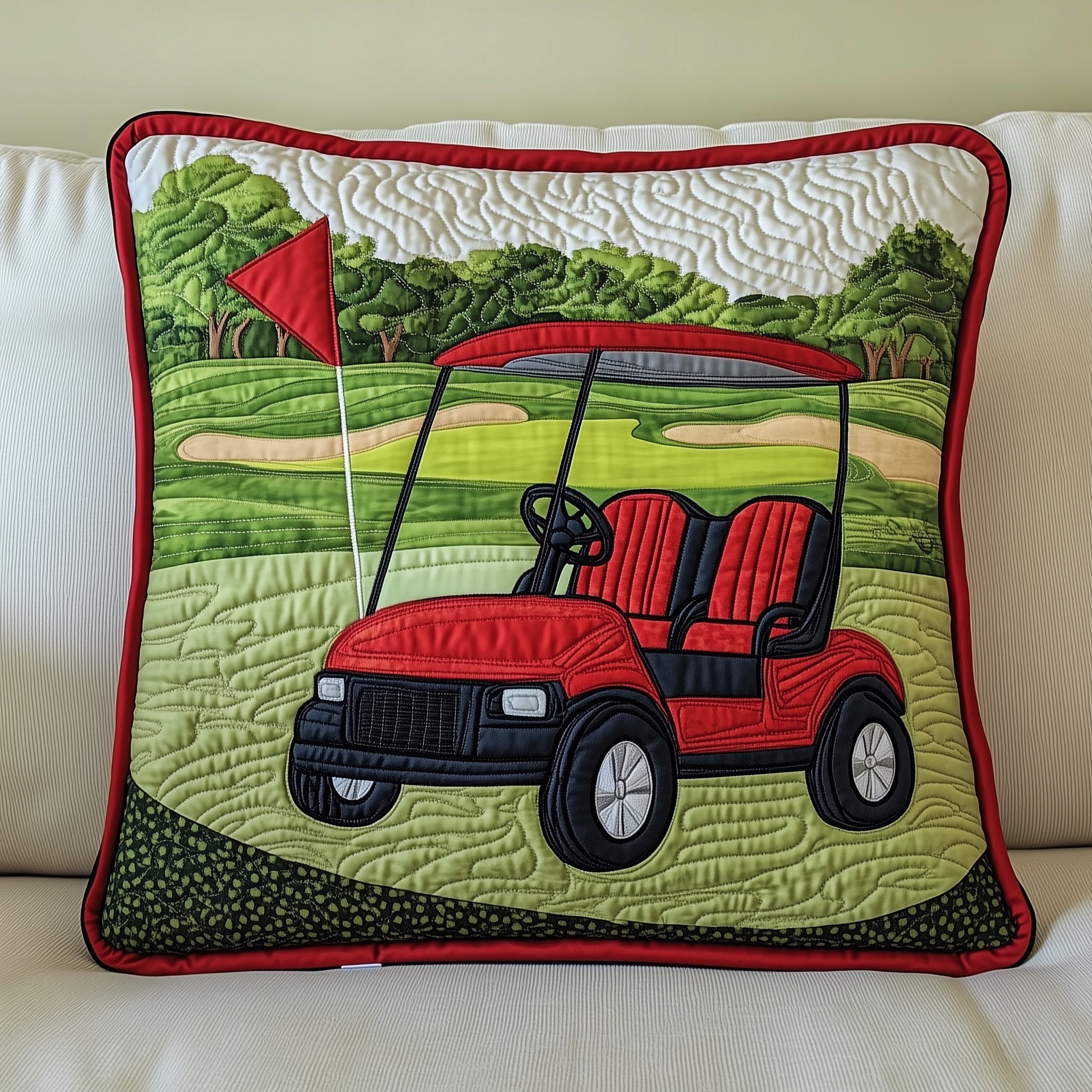 Golf Cart Quilted Pillow Case Decorative Pillow Cover MerchGift Ideas For Male Golfers
